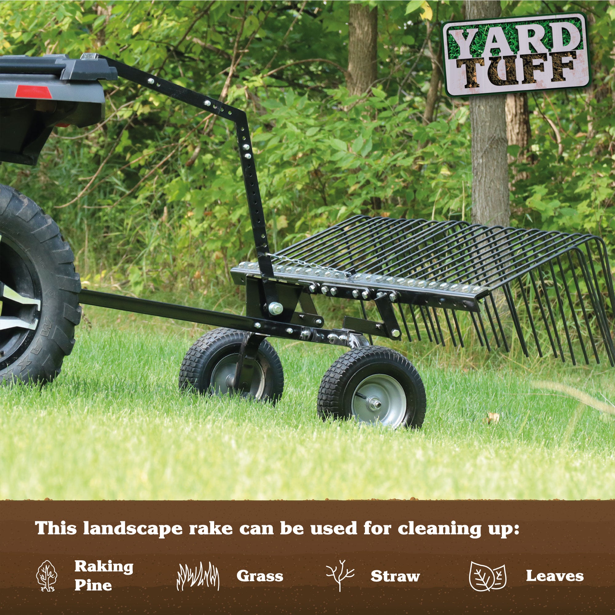 Yard Tuff 60" Pine Straw Outdoor Garden Rake for ATV / UTV (Open Box) - VMInnovations