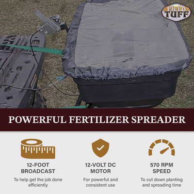 Field Tuff 12V ATV Hitch Mount Receiver 125 lb Grass, Seed, Fertilizer Spreader