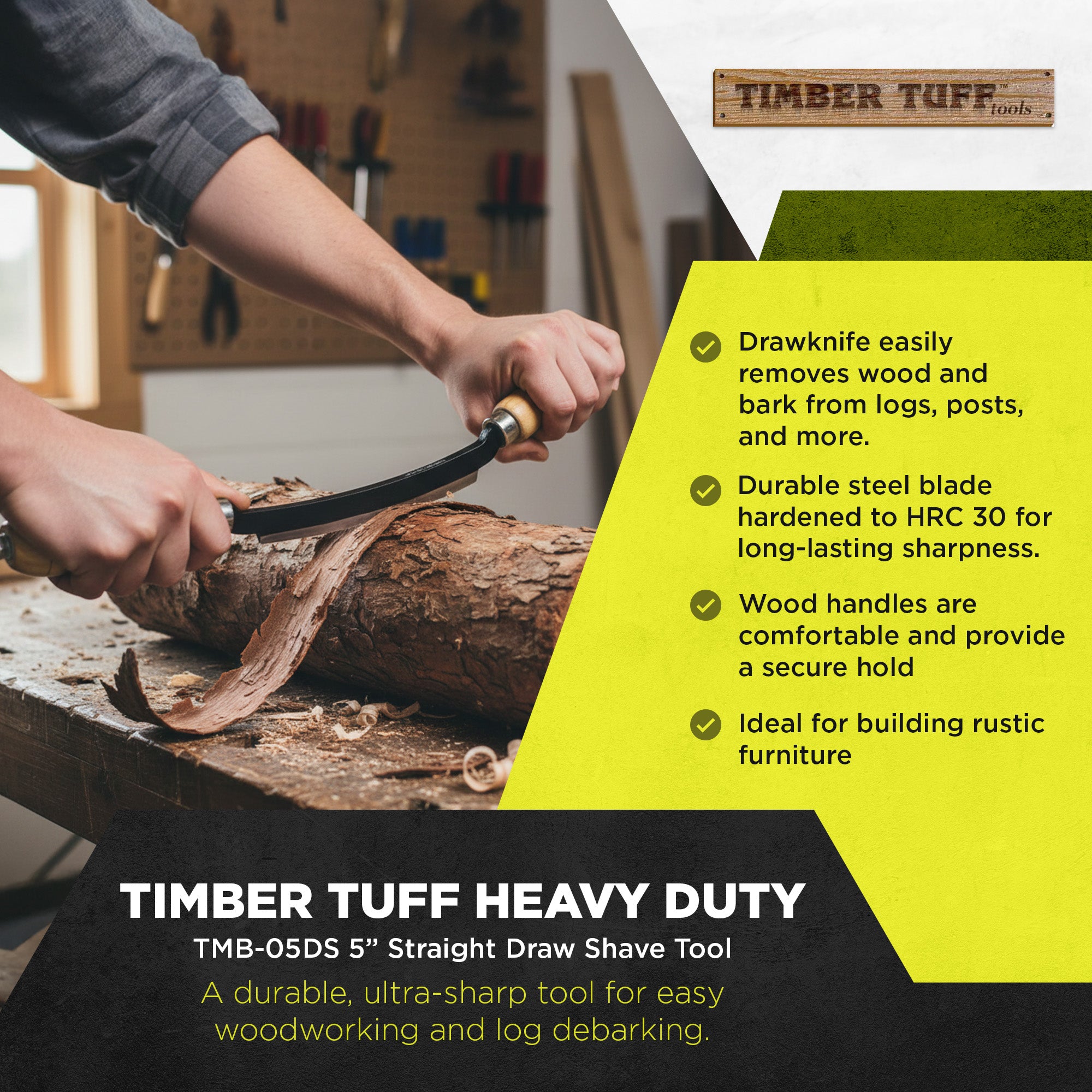 Timber Tuff 5" Straight Wood Blade Draw Shave Knife Woodworking Tool, (Used) - VMInnovations