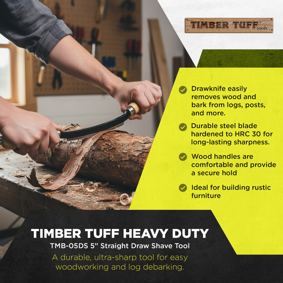 Timber Tuff 5" Straight Wood Blade Draw Shave Knife Woodworking Tool, (Used)