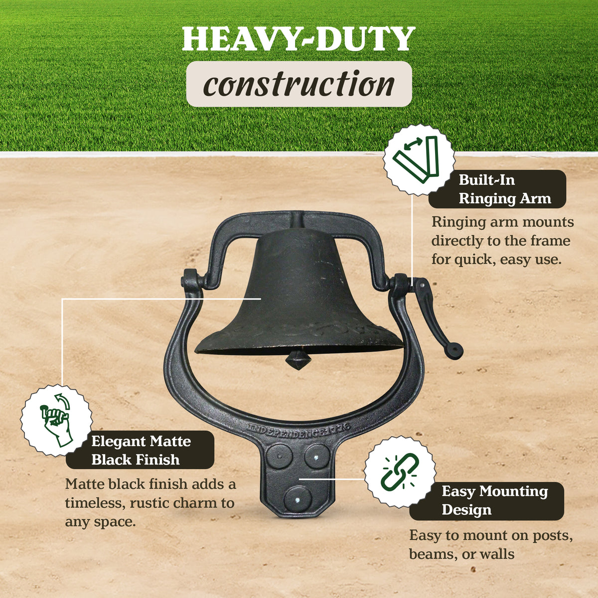 Yard Tuff Large Decorative Collectible Cast Iron Farm Dinner Bell (Open Box) - VMInnovations