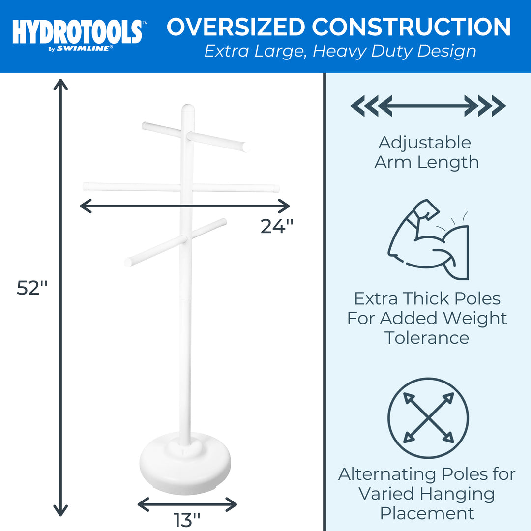 Swimline 89032 52" Tall 3-Arm Free Standing Poolside Towel Accessory Rack, White - VMInnovations