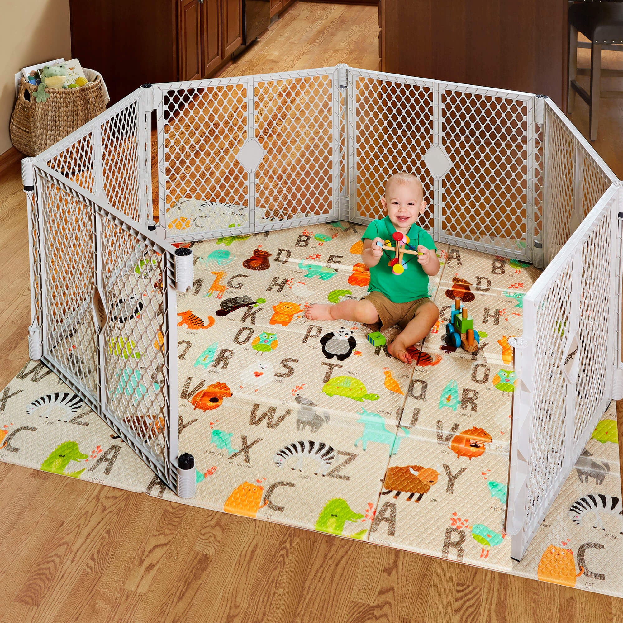 Toddleroo by North States 8910 Superyard Folding ABC Baby Toddler Play Mat, Tan - VMInnovations