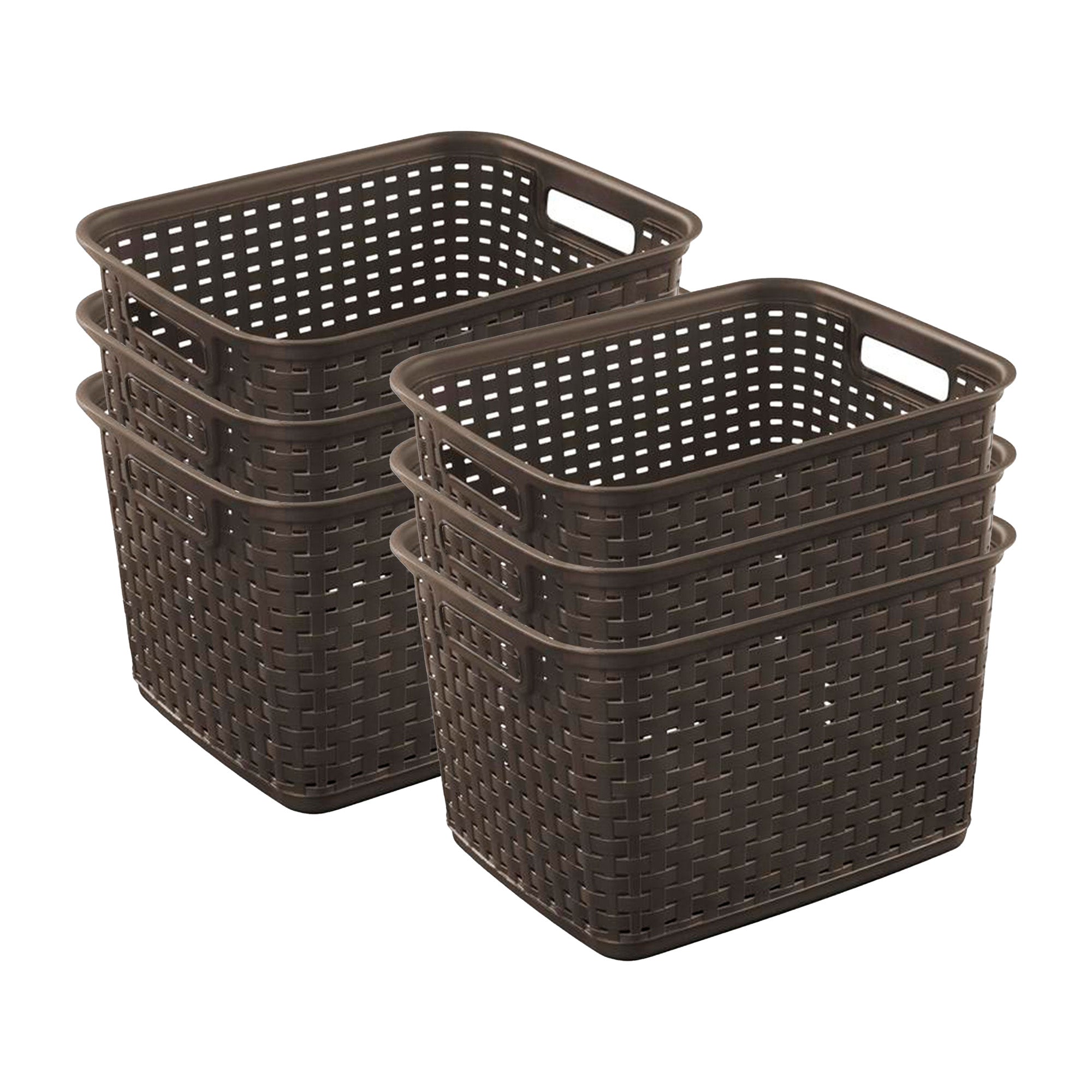 Sterilite 12736 Tall Wicker Weave Plastic Laundry Storage Basket, Brown (6 Pack)