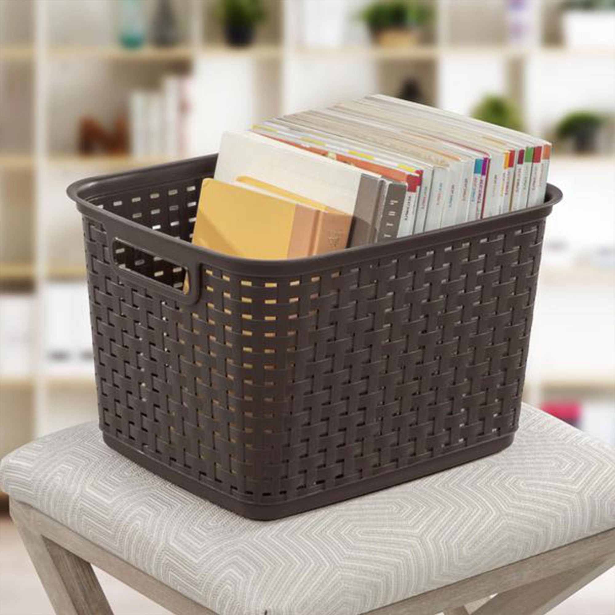 Sterilite Wicker Weave Plastic Laundry Hamper Storage Basket, Brown (12 Pack) - VMInnovations