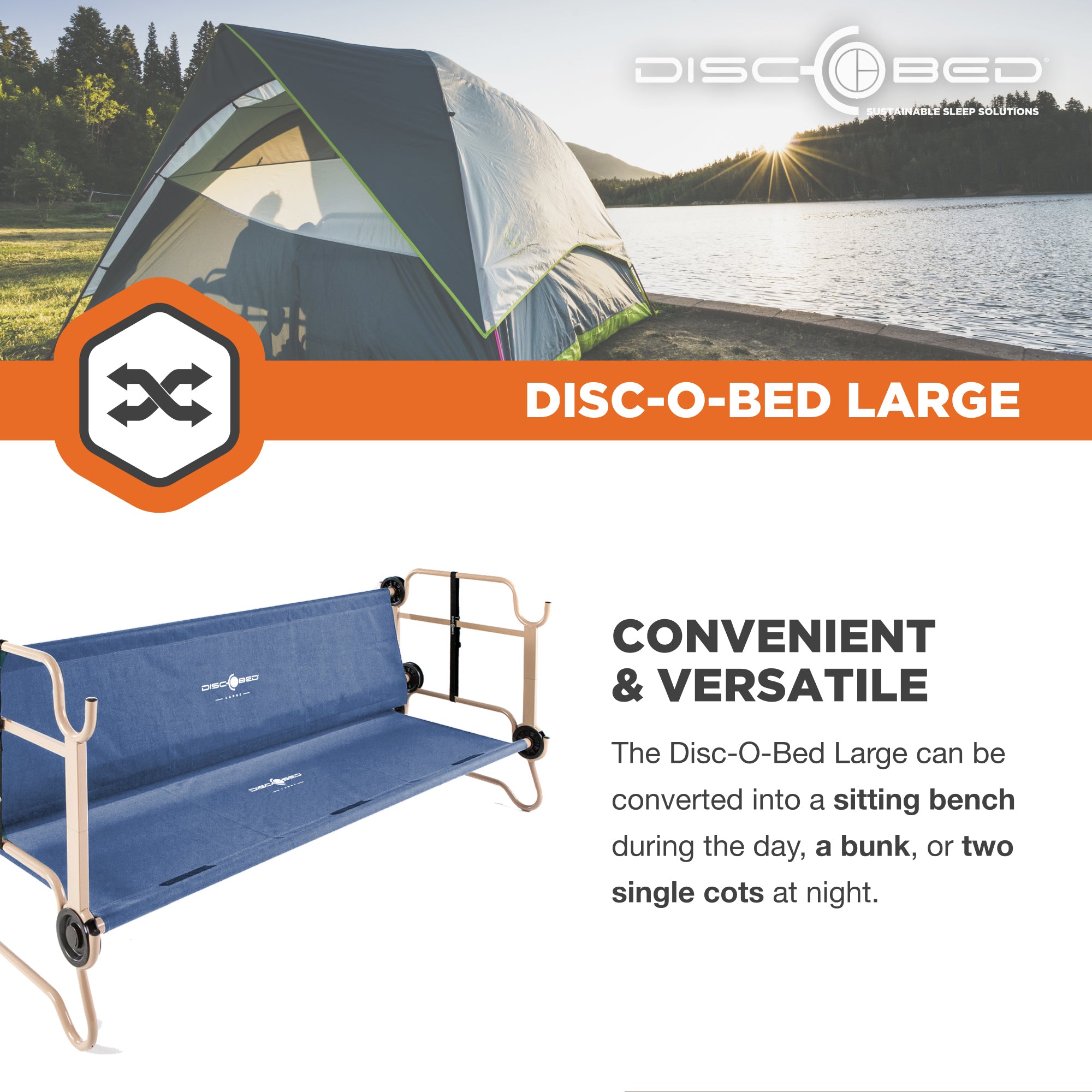 Disc-O-Bed Large Cam-O-Bunk Bunked Double Cot w/ Organizers, Navy Blue(Open Box) - VMInnovations