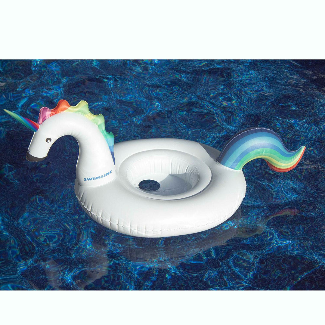 Swimline Inflatable Unicorn Swimming Pool or Lake Floating Water Lounger, White - VMInnovations