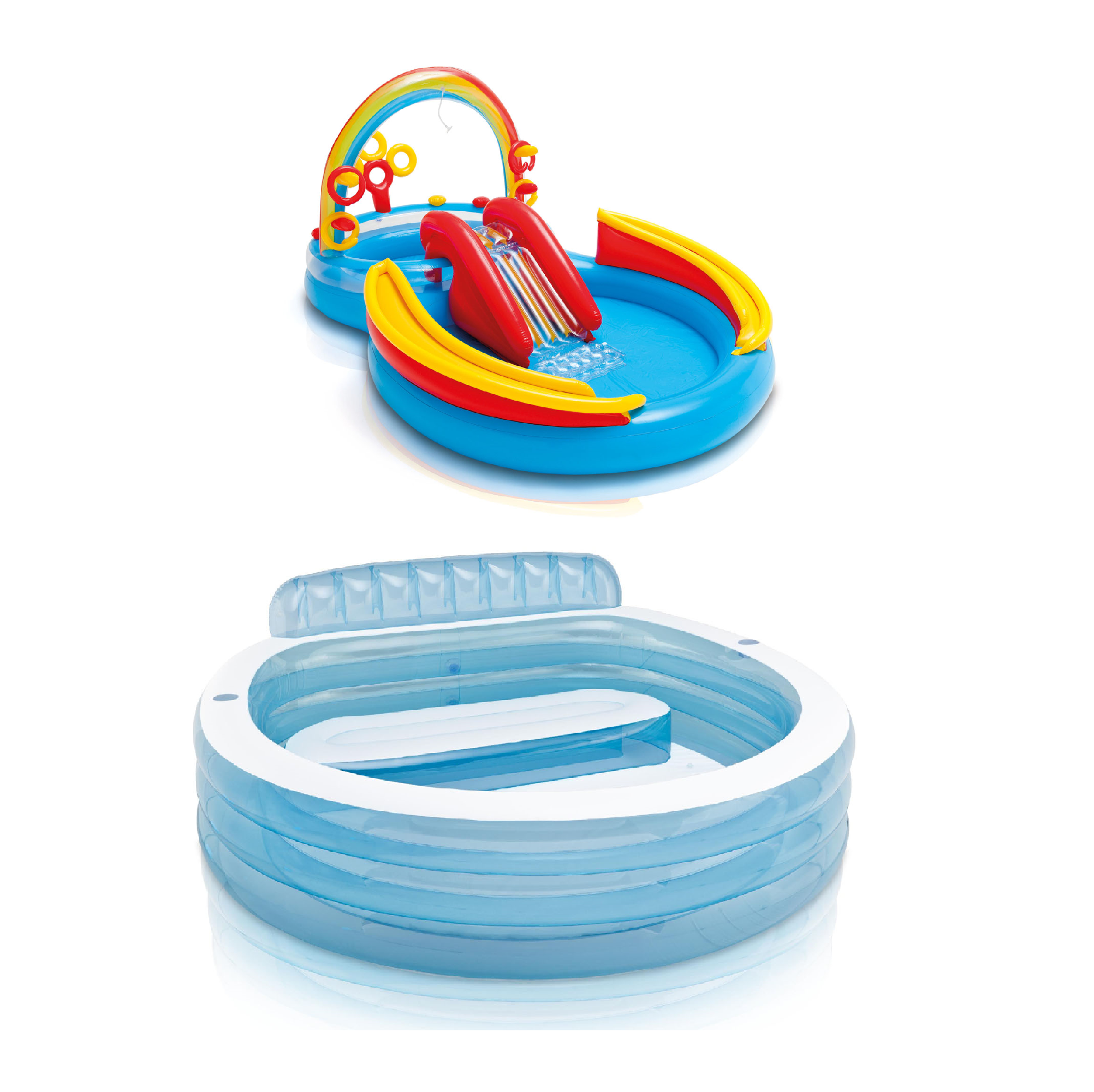 Intex Swim Center Inflatable Pool with Intex Inflatable Rainbow Play Center - VMInnovations