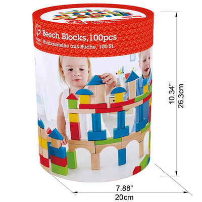 Hape Kid's Toddler 100 Piece Stacking Build Up and Away Wooden Blocks Toy Set