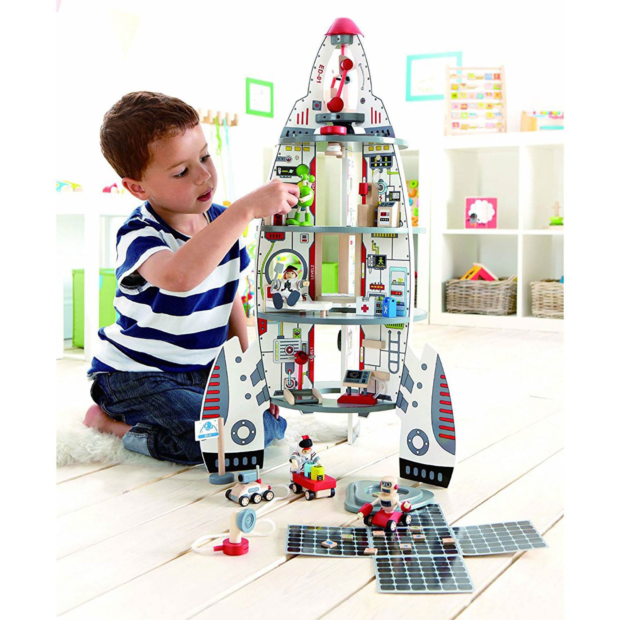 Hape Multi Level 37 Piece Wooden Spaceship Center Activity Play Set (For Parts)