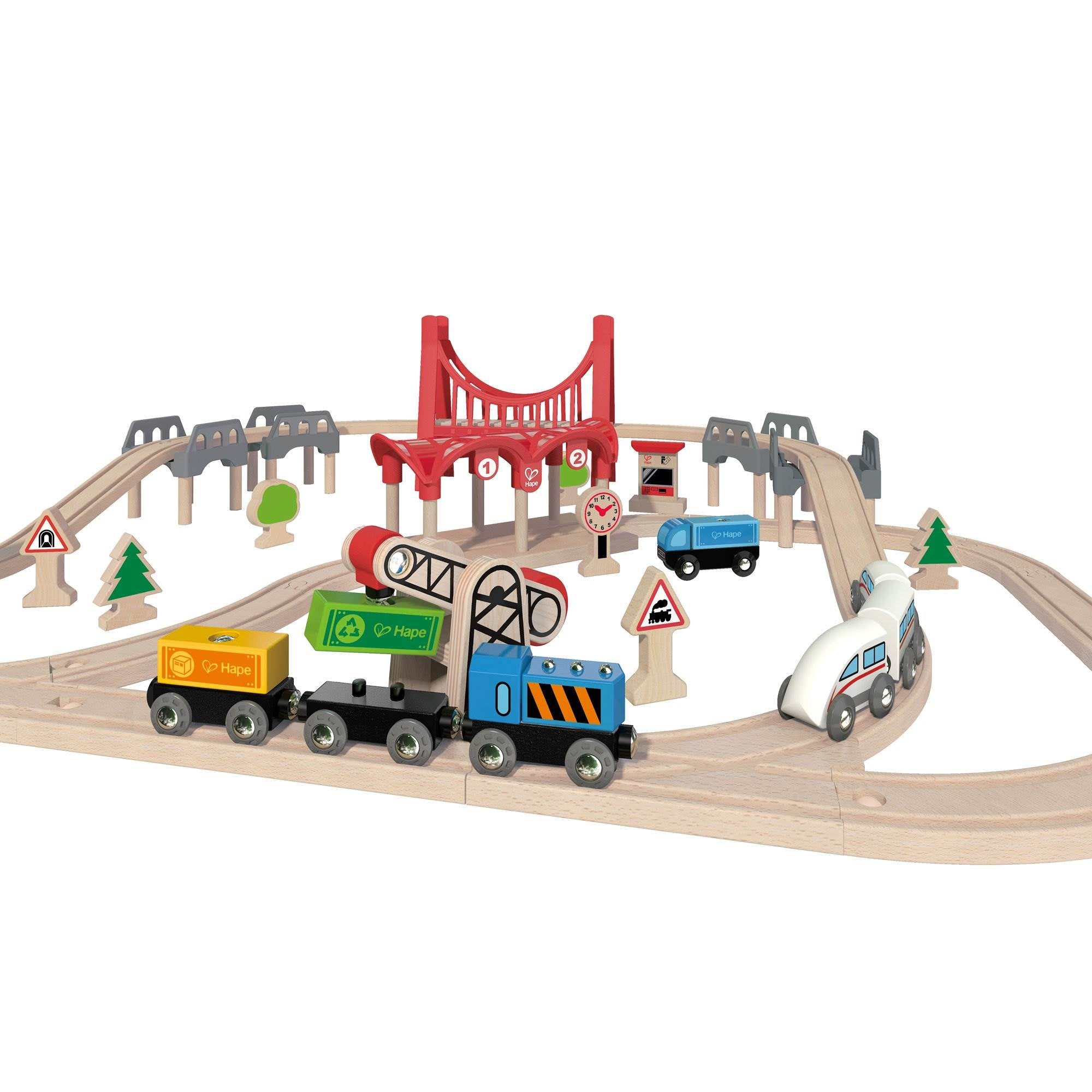 Hape E3712 Double Loop Railway Kids Wooden Train Set Track & Bridges (Open Box)