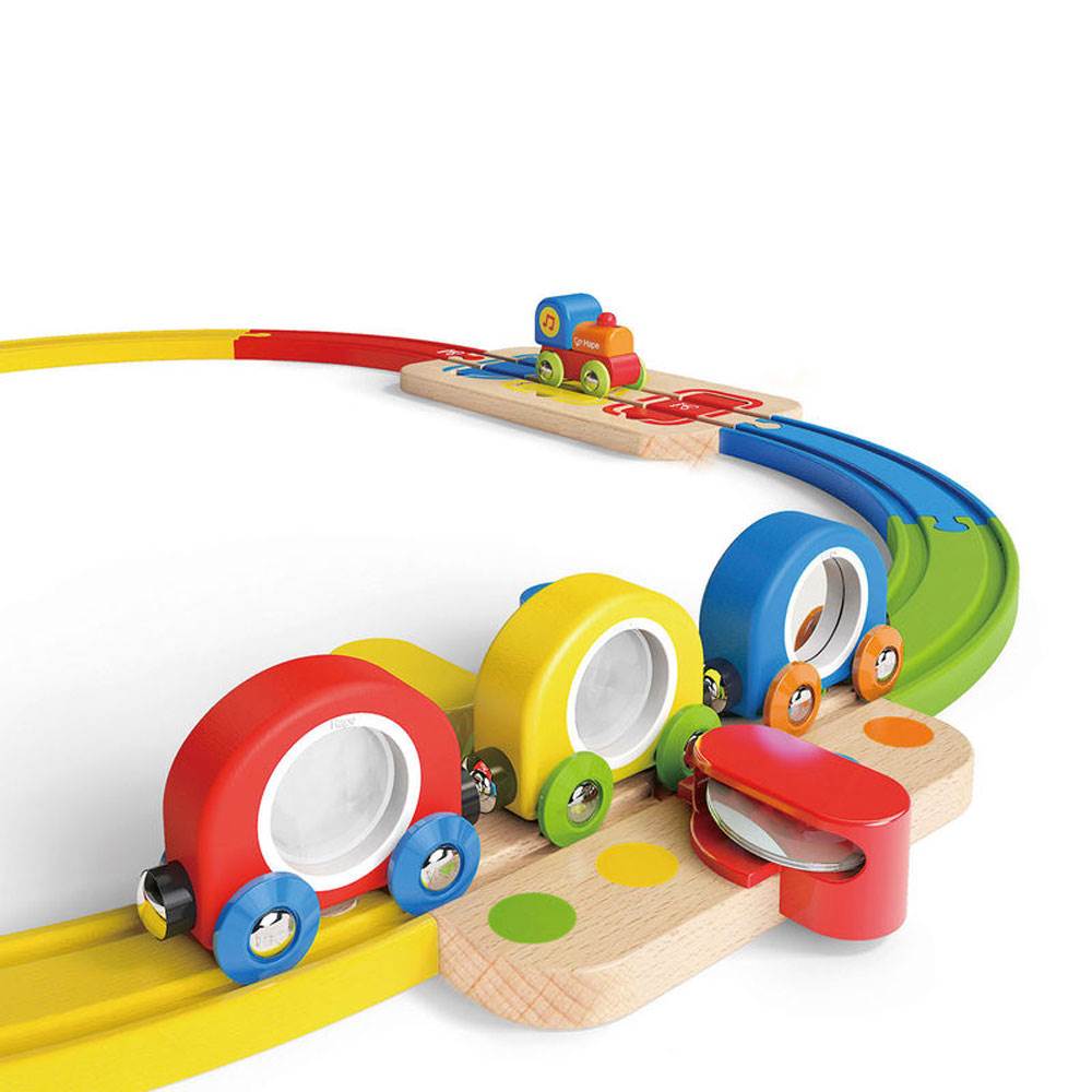 Hape Musical Rainbow Railway Kids Wooden Train Play Set with Track (Open Box)