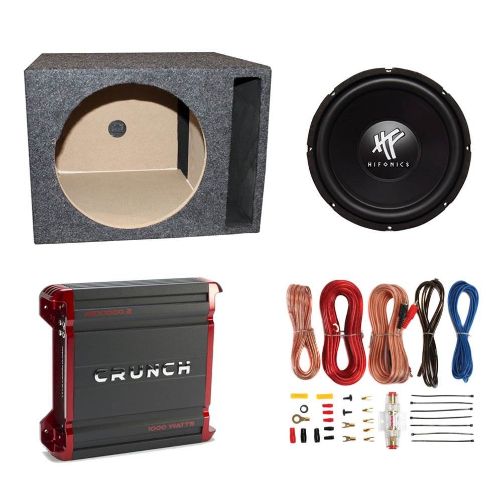 Hifonics Car Audio 12-Inch Subwoofer w/ Amplifier, Enclosure Box, & Wiring Kit