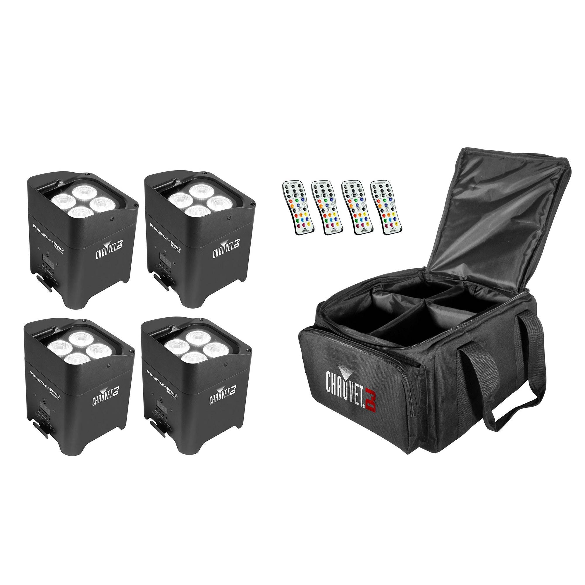 Chauvet DJ Freedom Par Quad 4 Light Effect w/ Remote (4 Pack) & VIP Gear Bag