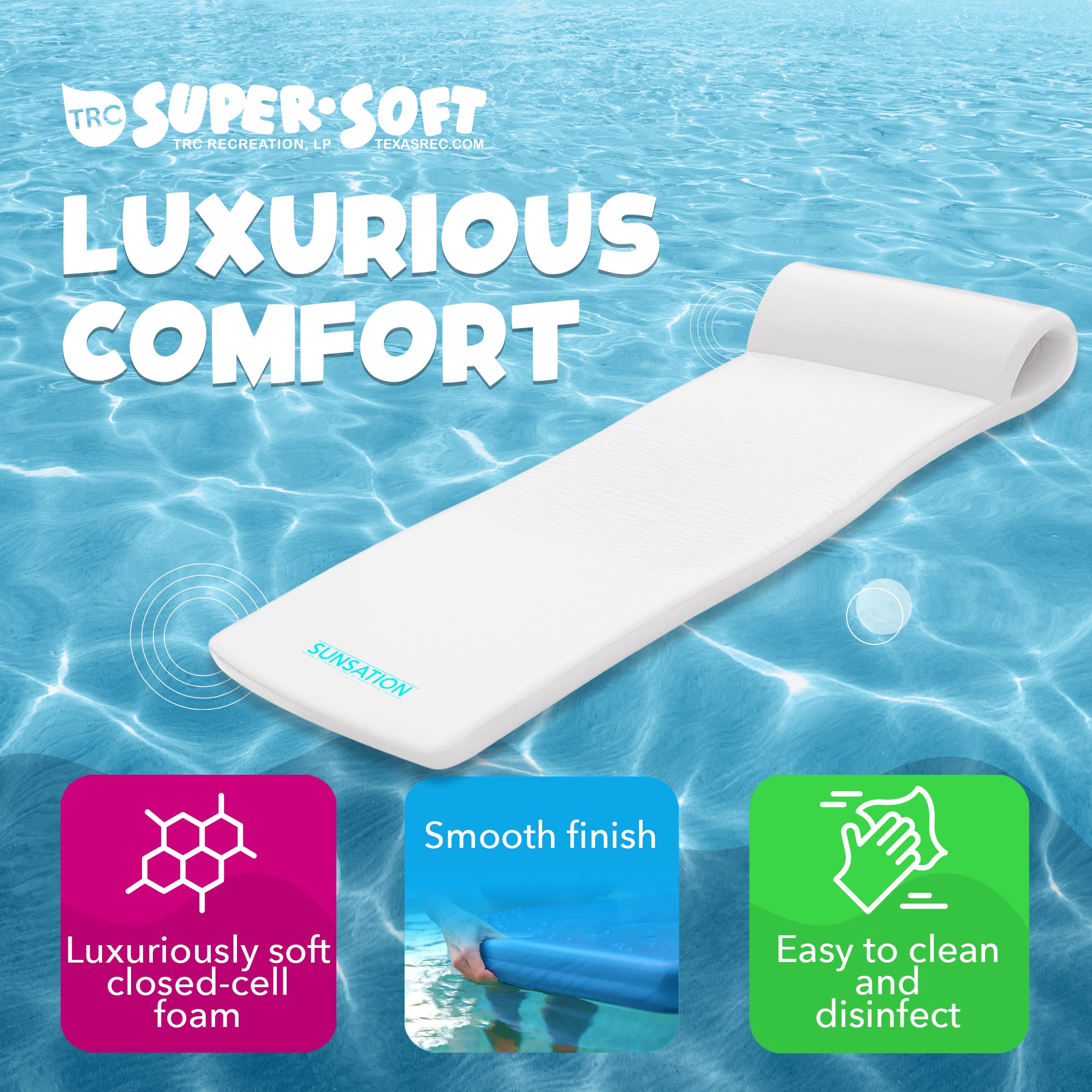 TRC Recreation 1.75" Thick Foam Lounger Swimming Pool Float, White (Used) - VMInnovations
