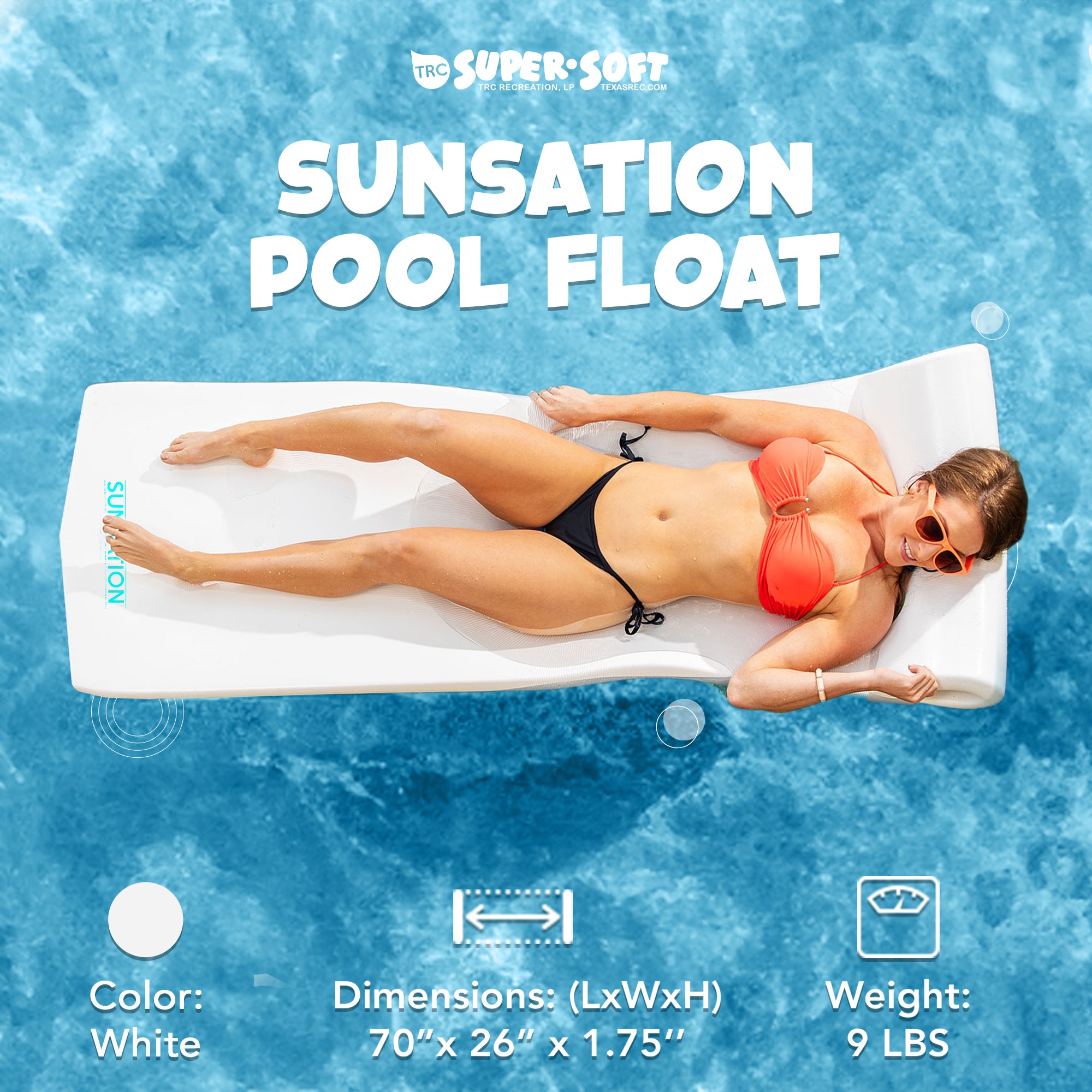 TRC Recreation Sunsation 1.75" Thick Foam Lounger Pool Float, White (Open Box) - VMInnovations