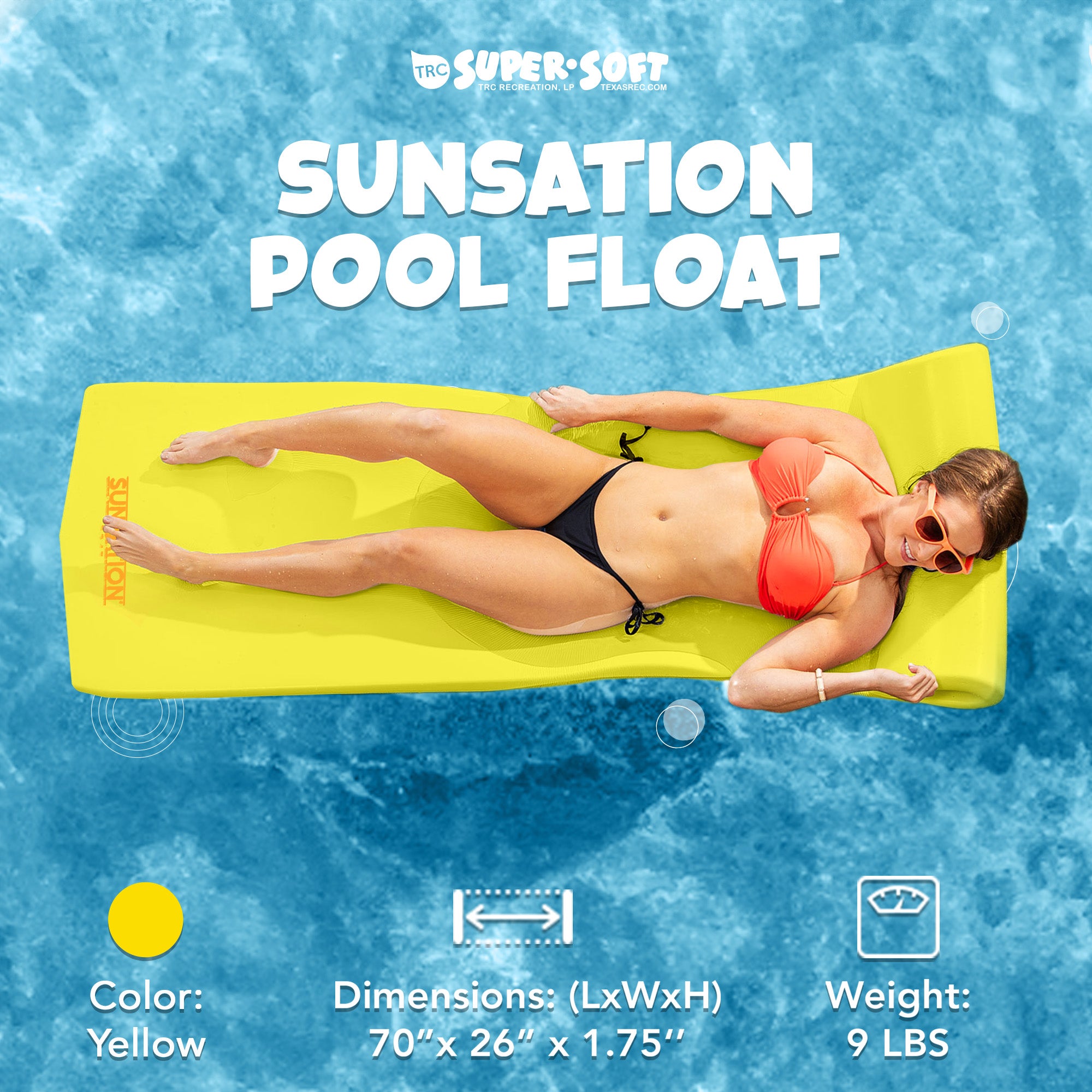TRC Recreation 1.75" Thick Foam Lounger Swimming Pool Float, Yellow (Open Box) - VMInnovations