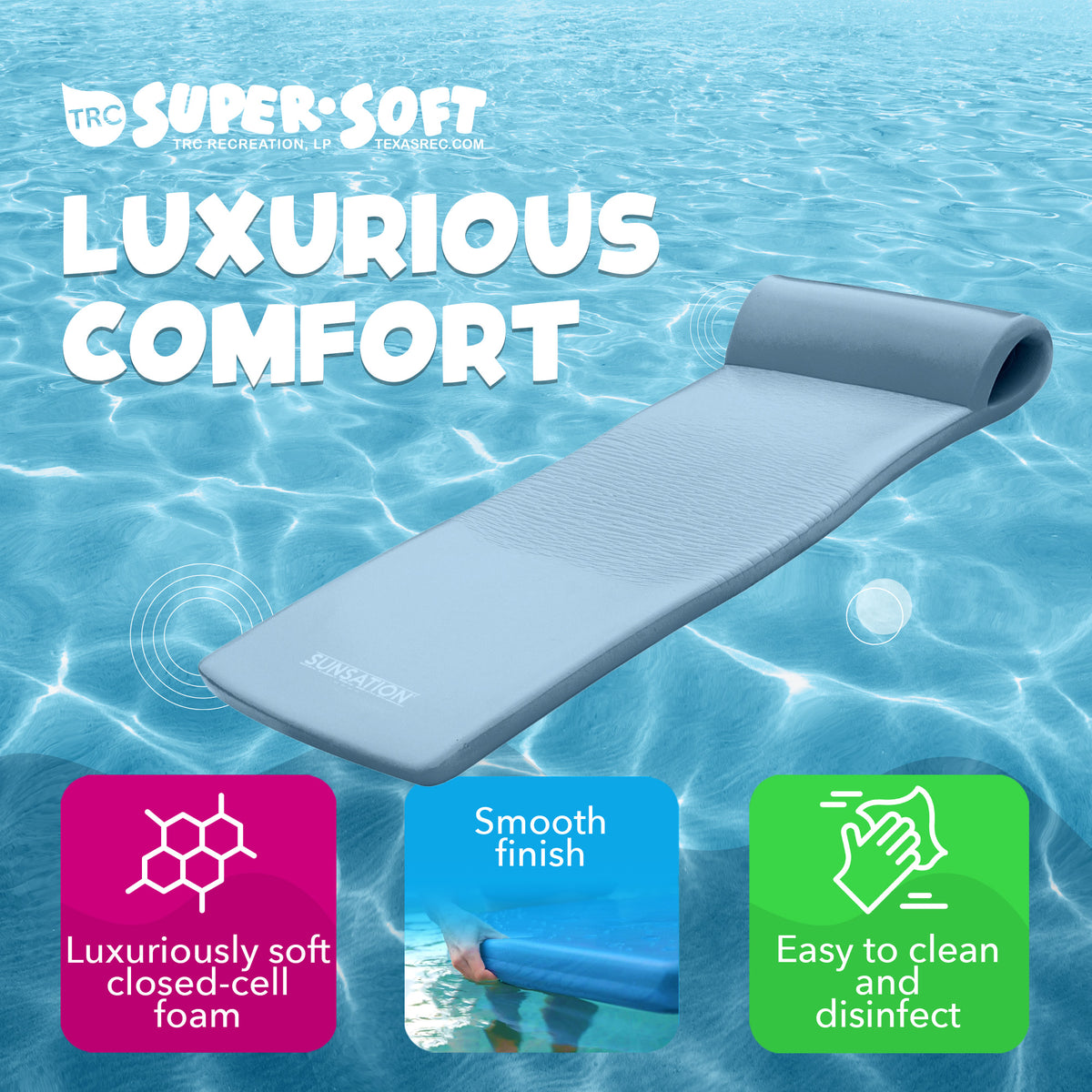 TRC Recreation Sunsation 70" Foam Lounger Pool Float, Metallic Blue (Damaged)