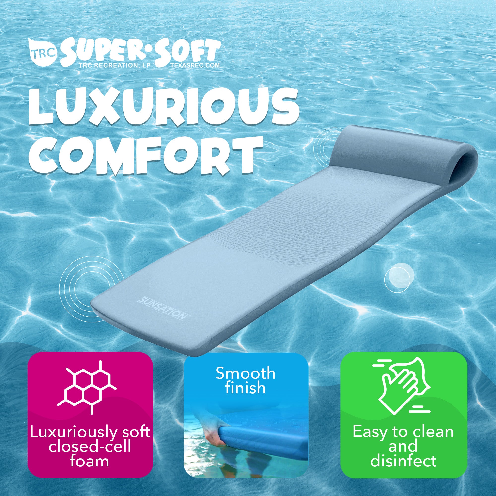 TRC Recreation Sunsation 1.75" Thick Foam Pool Float, Metallic Blue (Open Box) - VMInnovations