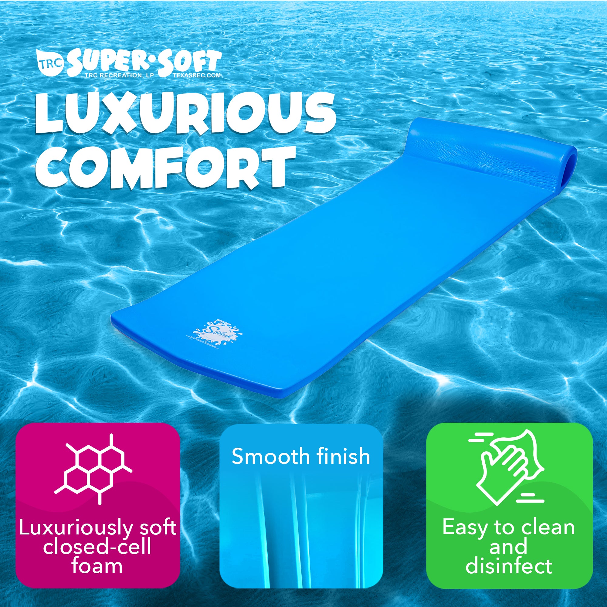 Texas Recreation Splash 70 Inch Foam Raft Lounger Pool Lake Float, Blue (3 Pack)