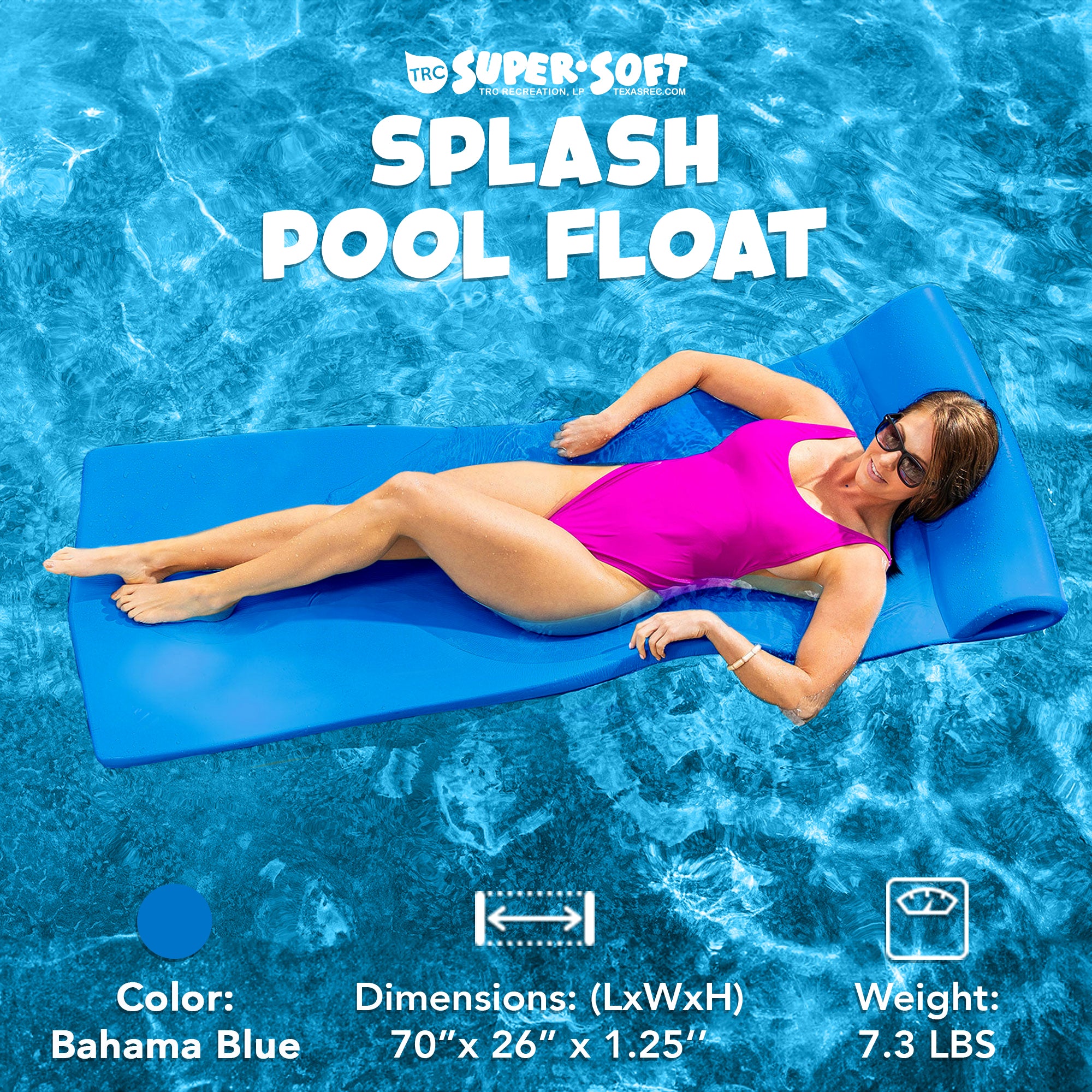 Texas Recreation Splash 70 Inch Foam Raft Lounger Pool Lake Float, Blue (3 Pack)