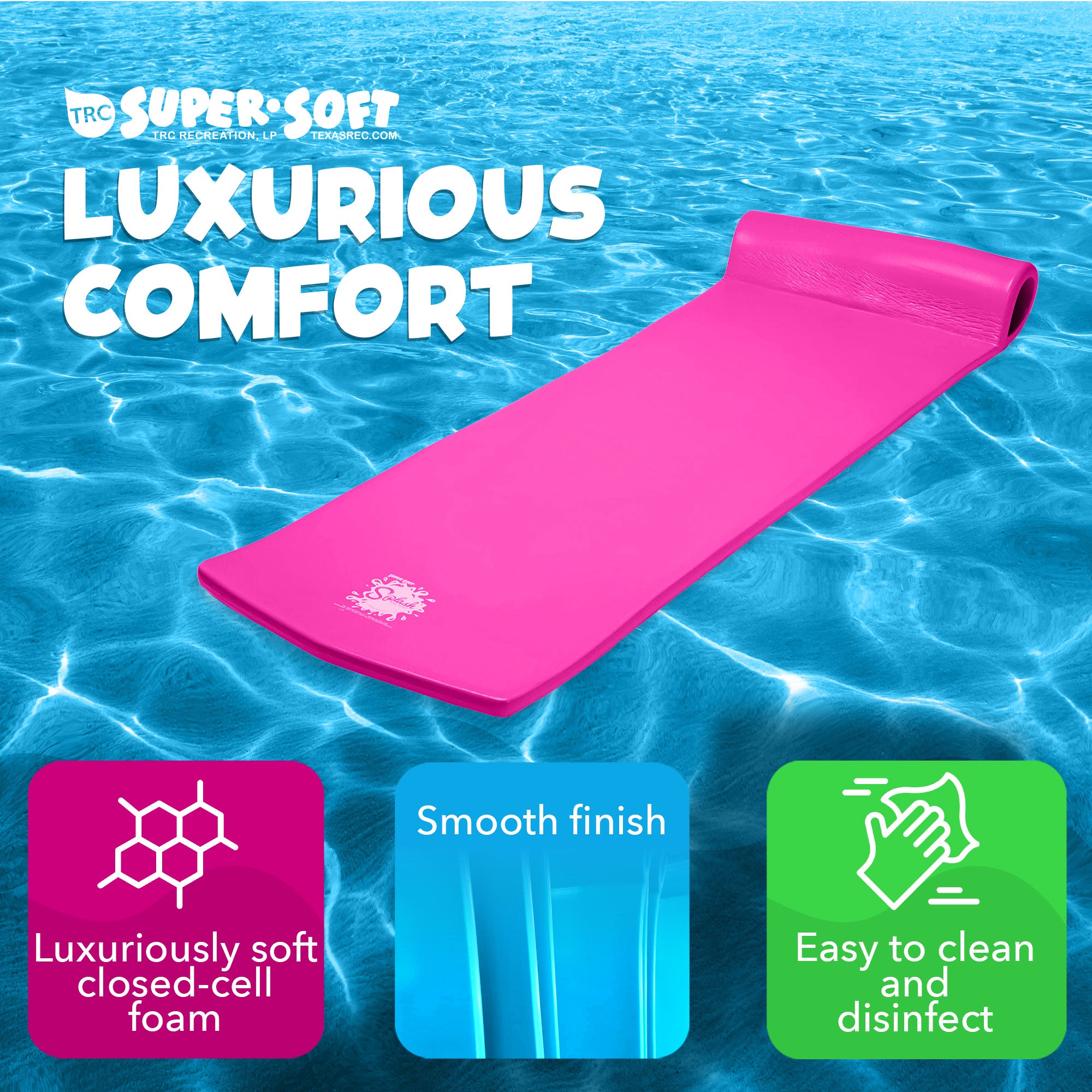 TRC Recreation Splash 1.25" Thick Foam Swimming Pool Float Mat, Pink (Used) - VMInnovations