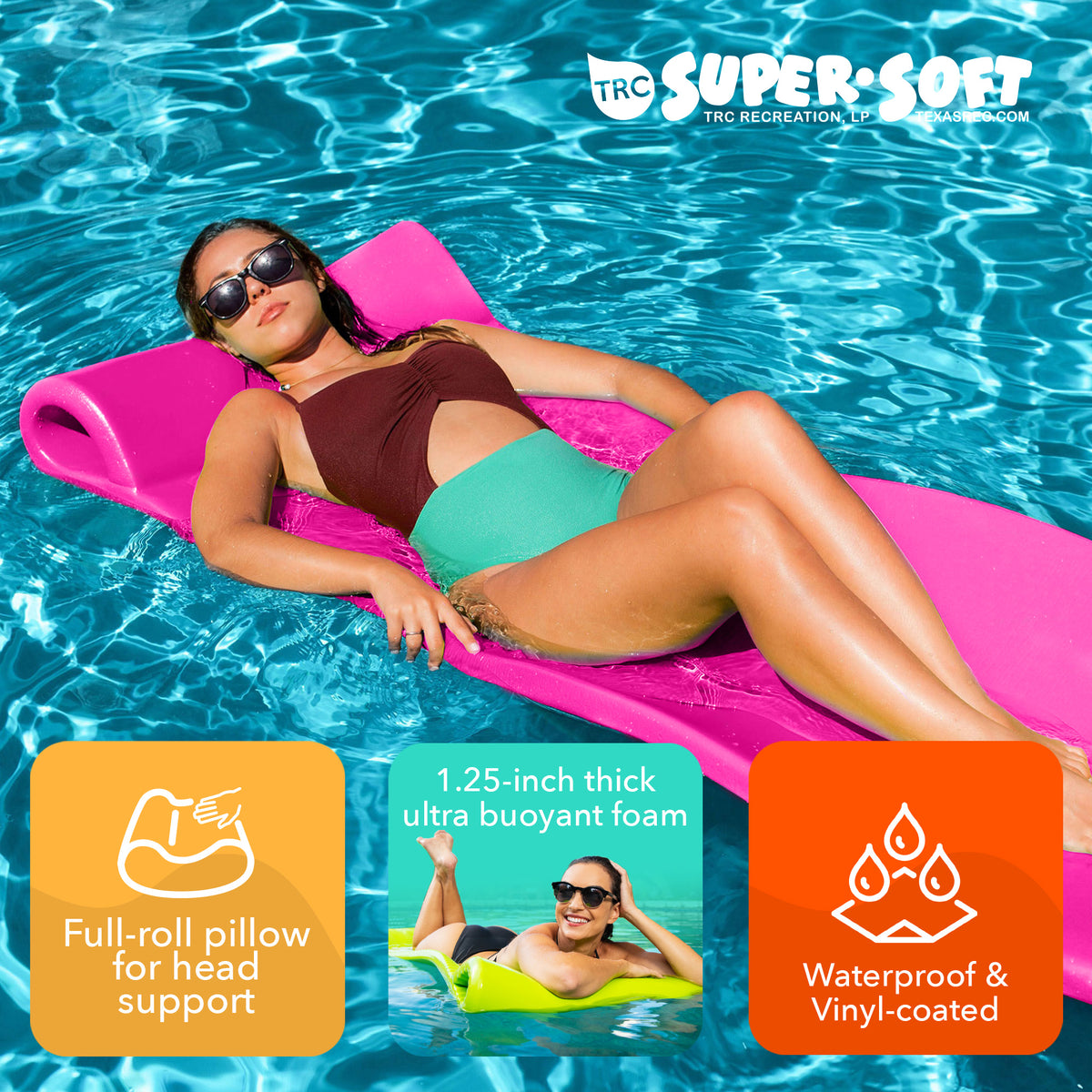 TRC Recreation Splash 70 Inch Foam Raft Lounger Pool Lake Float, Pink (Used)