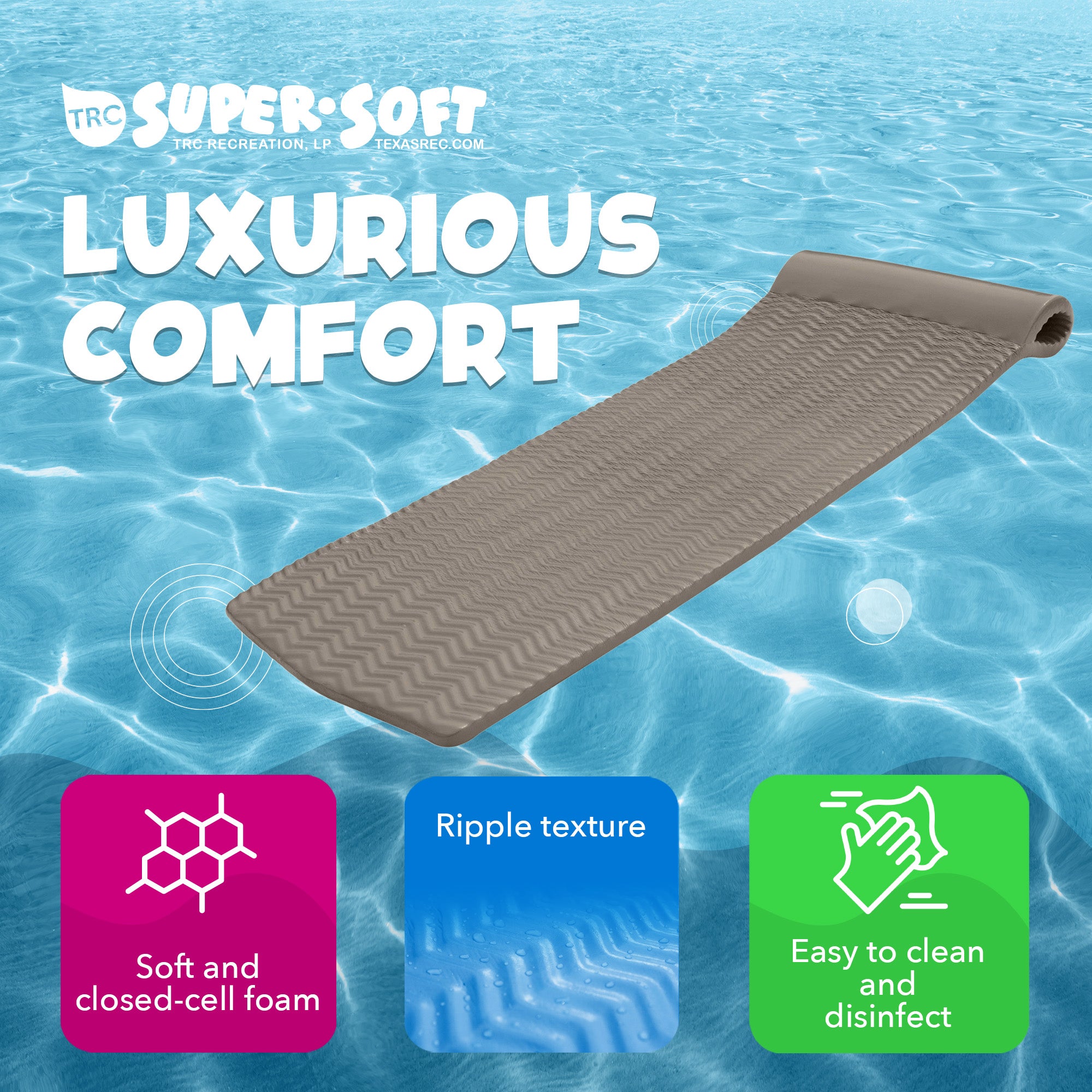 TRC Recreation Serenity 1.5" Thick Foam Pool Float Lounge Mat, Bronze (Open Box)
