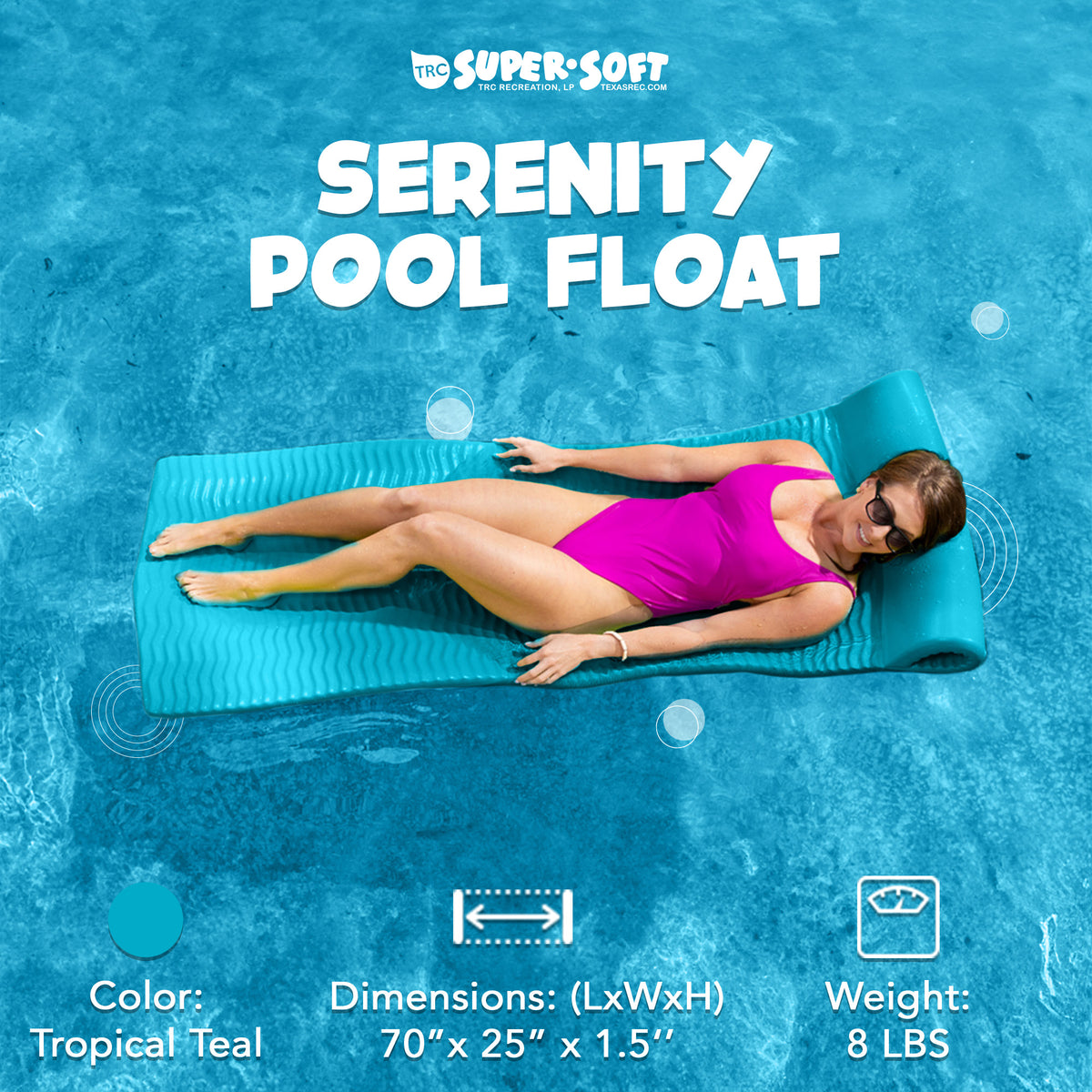 TRC Recreation Serenity 1.5" Thick Foam Pool Float Mat, Tropical Teal (Open Box)