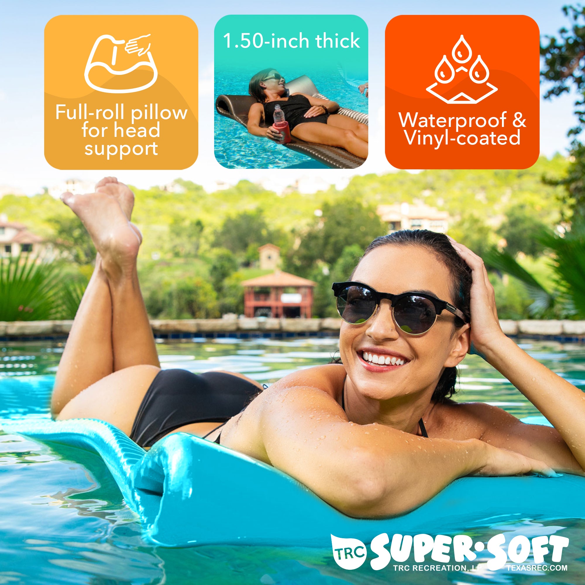 TRC Recreation Serenity 1.5" Thick Foam Pool Float Mat, Tropical Teal (Open Box) - VMInnovations