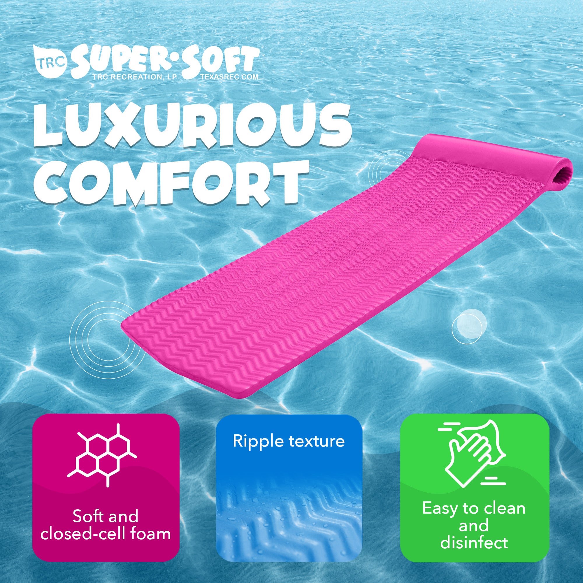 TRC Recreation Serenity 70 Inch Foam Mat Raft Lounger Pool Float, Flamingo Pink (For Parts)