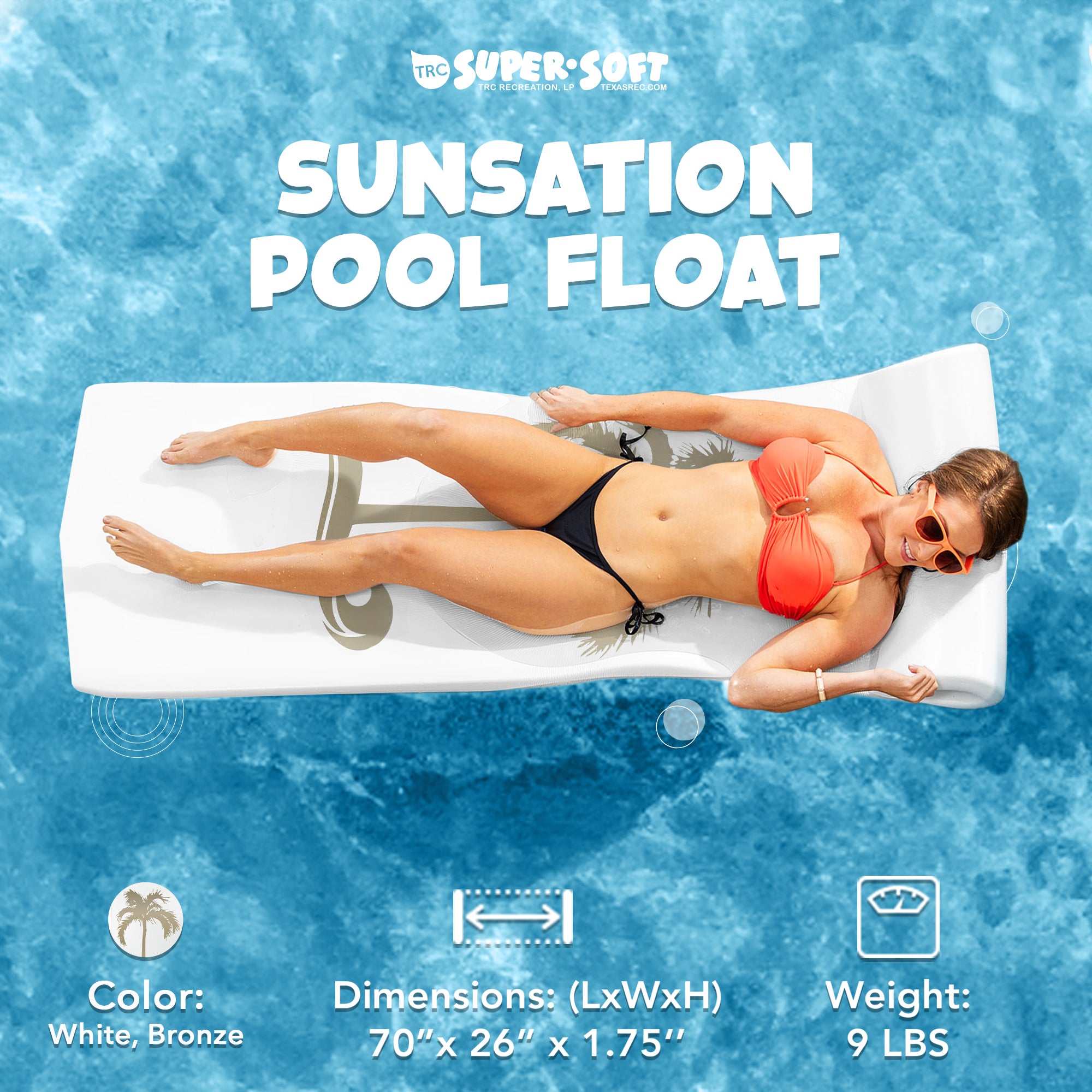 TRC Recreation 1.75" Thick Foam Lounger Raft Pool Float, Bronze Palm (Used) - VMInnovations