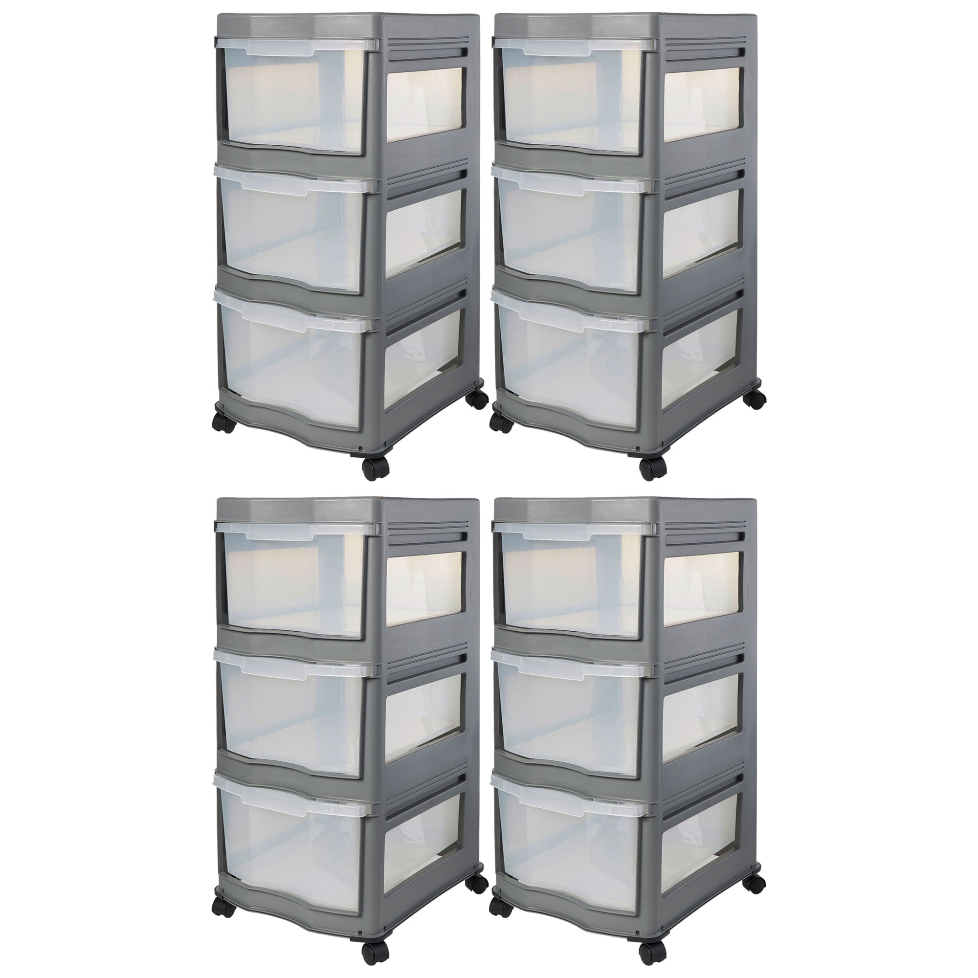 Life Story Classic 3 Shelf Storage Organizer Plastic Drawers, Gray (4 Pack)
