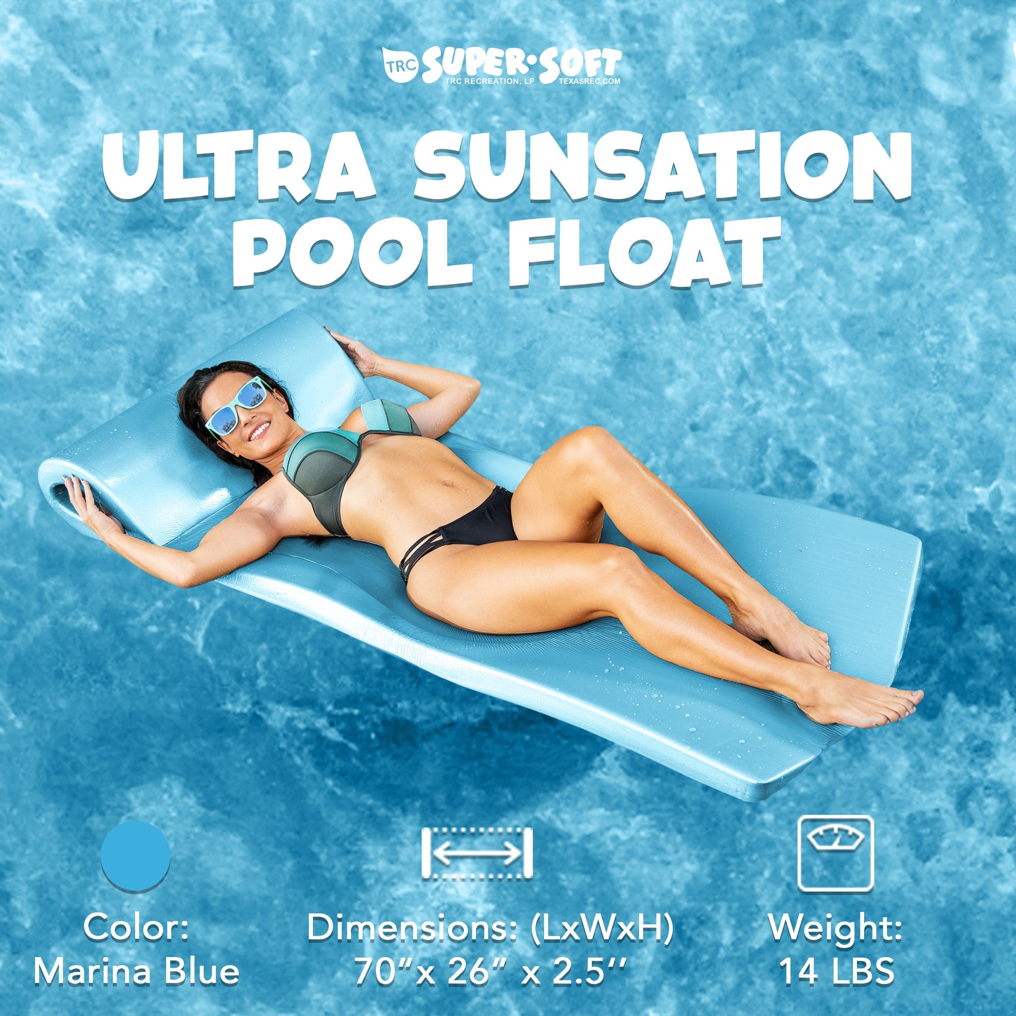 TRC Recreation Ultra Sunsation 2.5" Thick Pool Float Mat, Marina Blue (Open Box) - VMInnovations