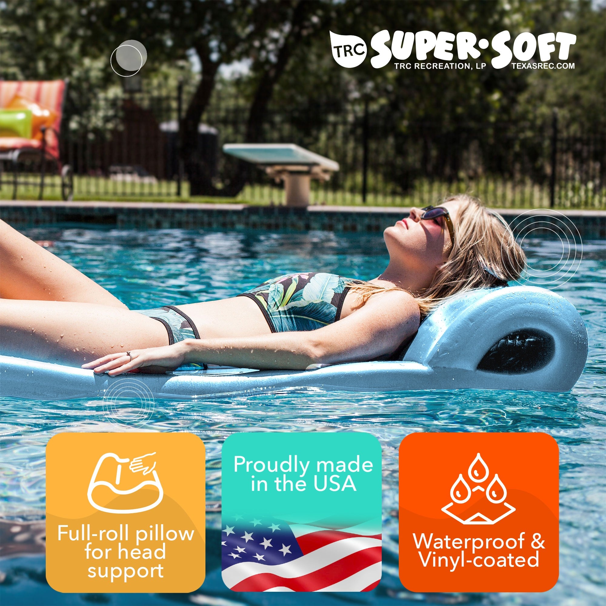 TRC Recreation Ultra Sunsation 2.5" Thick Pool Float Mat, Marina Blue (Open Box) - VMInnovations