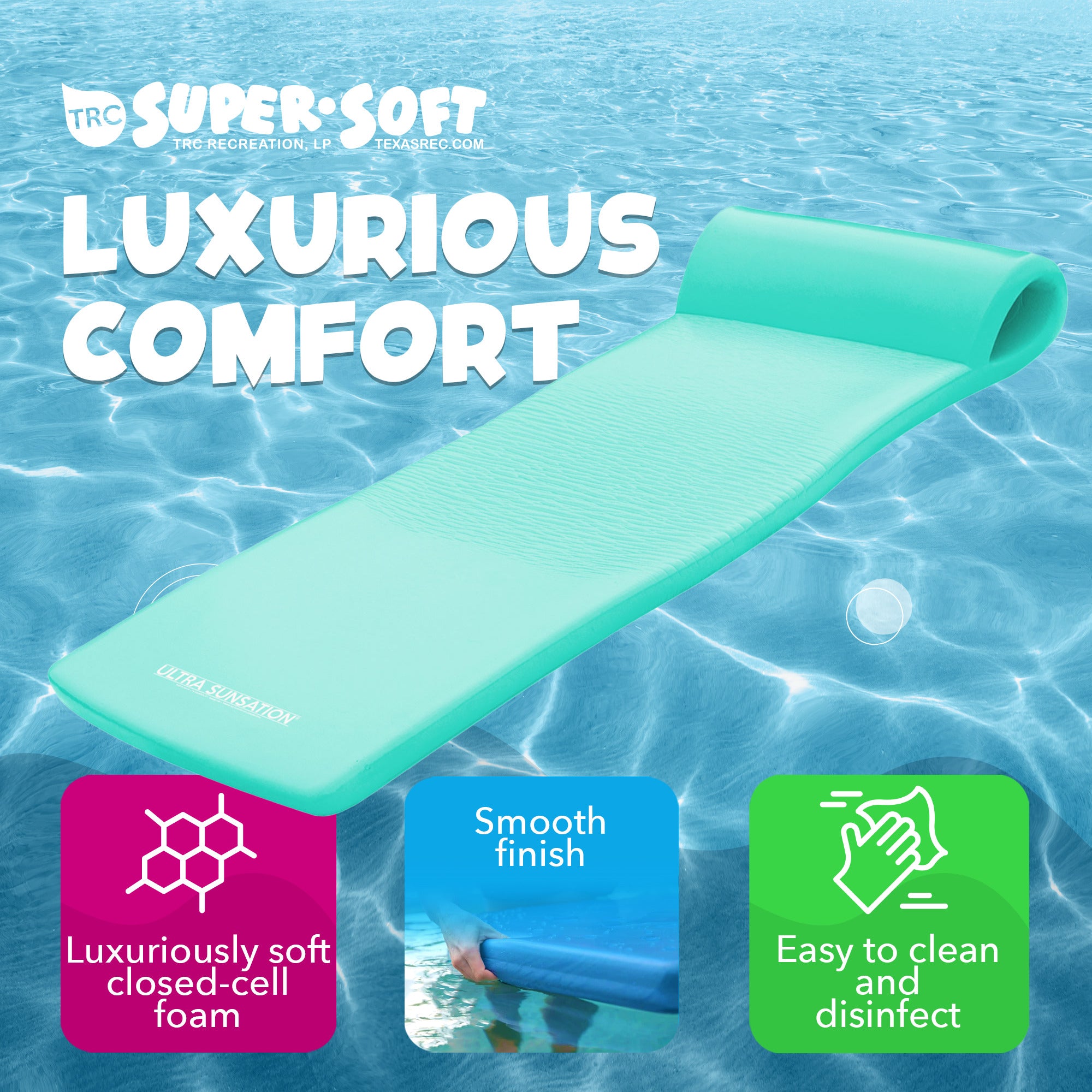 TRC Recreation Ultra Sunsation 2.5 Inch Thick Foam Pool Float Mat, Mint Green - VMInnovations
