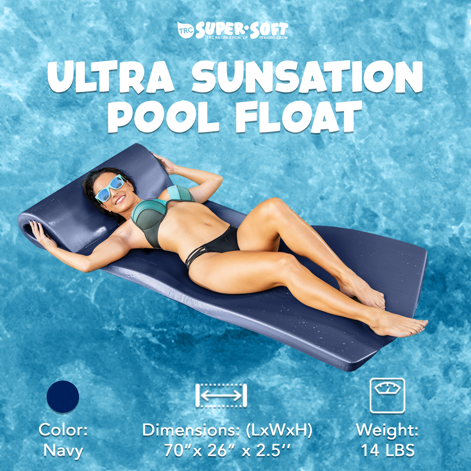 TRC Recreation Ultra Sunsation 2.5" Thick Foam Pool Float Mat, Navy Blue (Used)