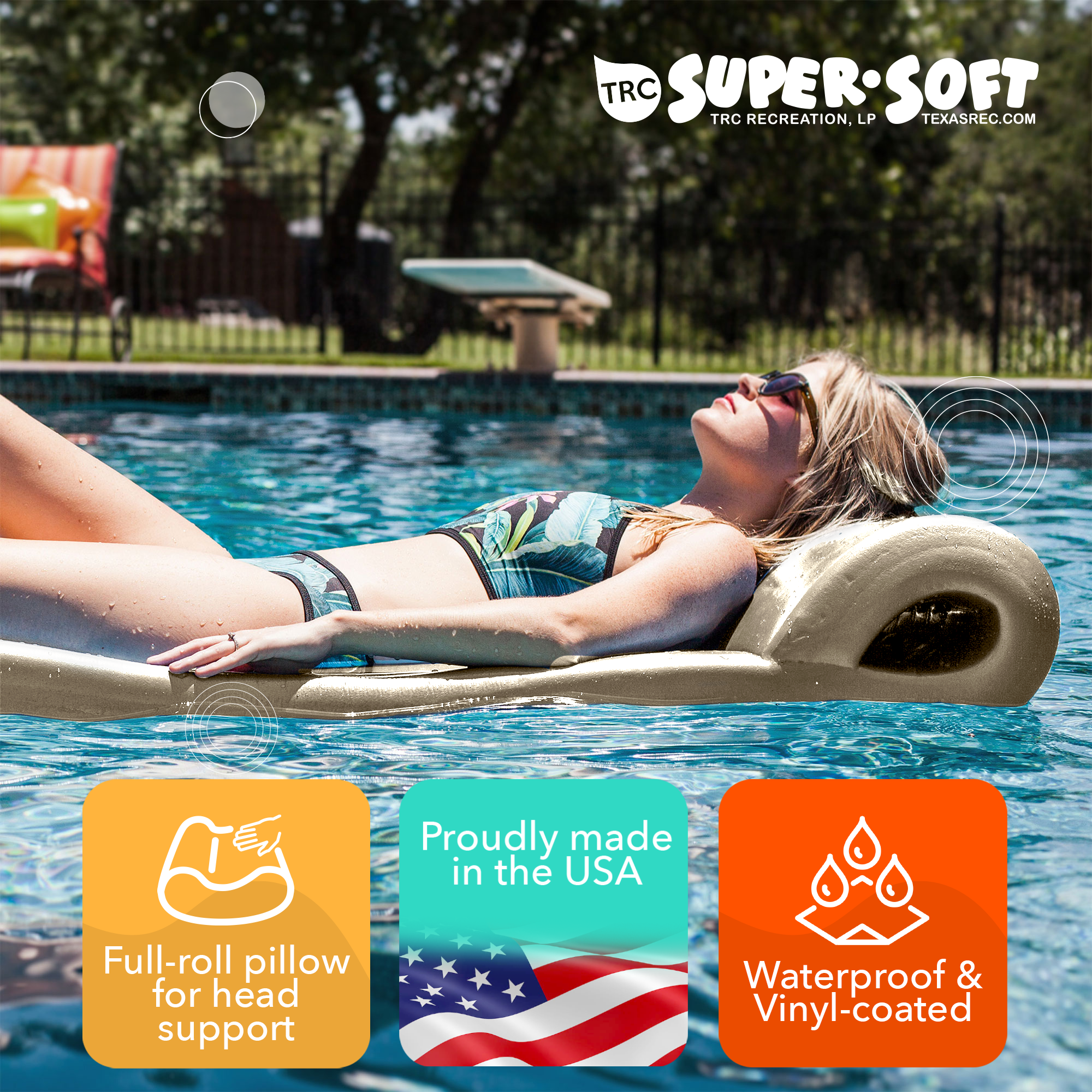 TRC Recreation Ultra Sunsation 2.5" Thick Foam Pool Float Lounge Mat, Bronze - VMInnovations