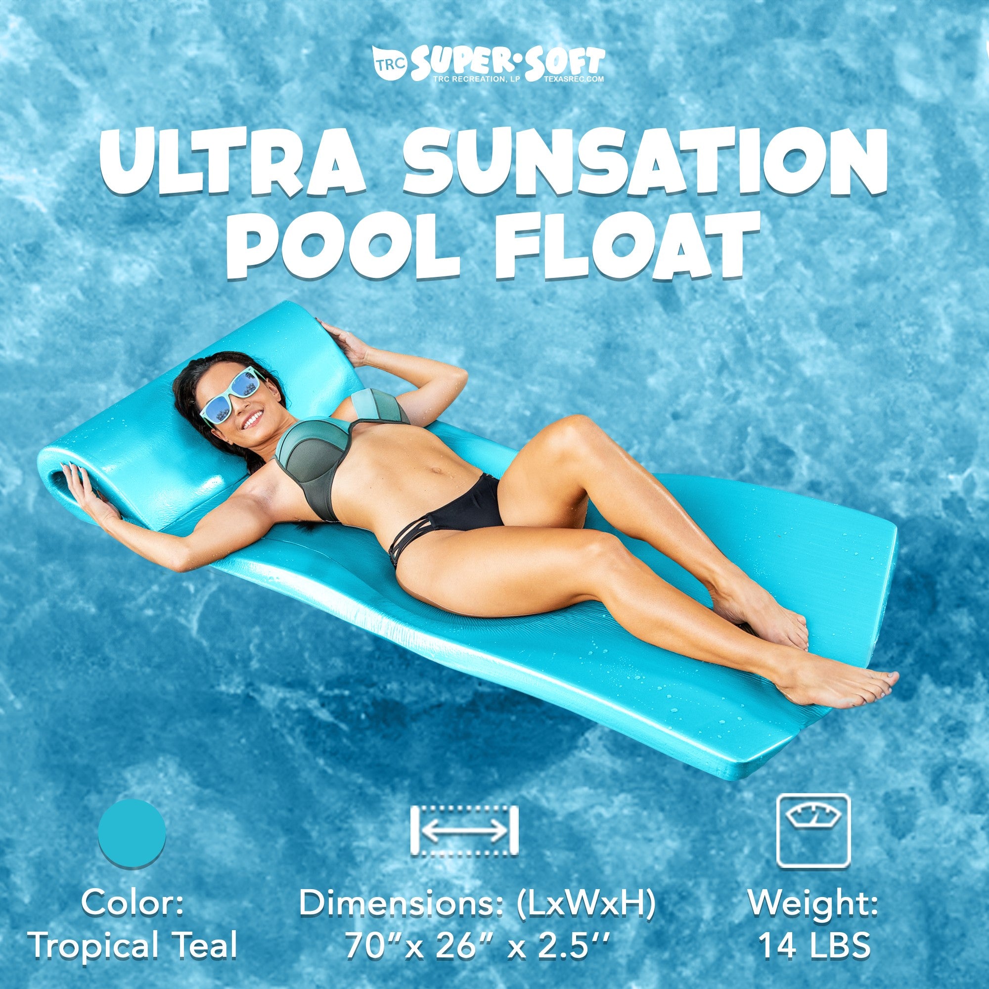 TRC Recreation Sunsation 2.5" Thick Foam Pool Float Mat, Tropical Teal (Used) - VMInnovations