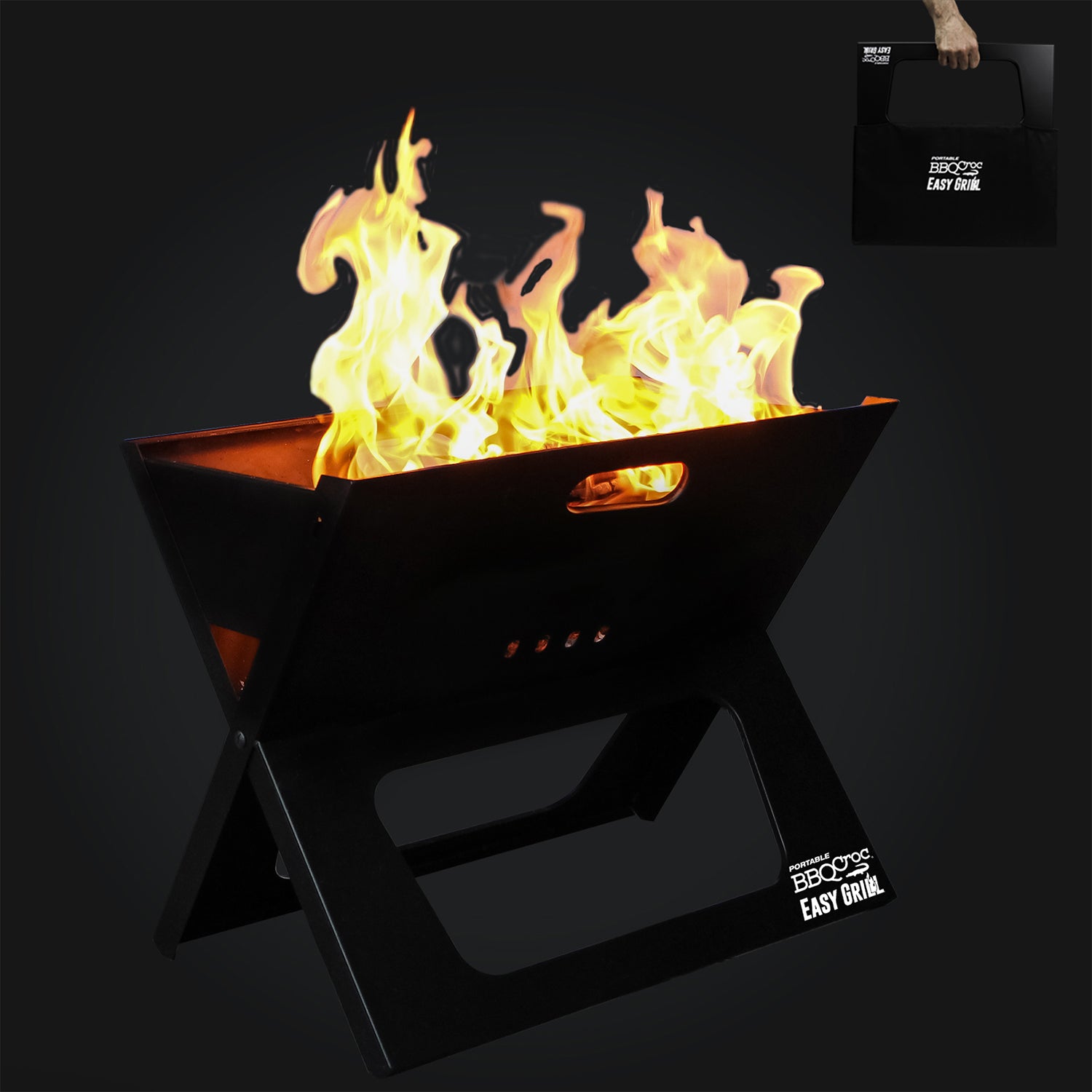BBQCroc Compacting Portable 19 Inch Steel Barbecue Cooking Grill with Travel Bag