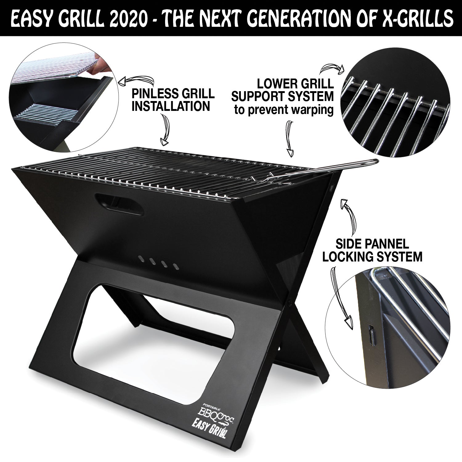 BBQCroc Compacting Portable 19 Inch Steel Barbecue Cooking Grill with Travel Bag