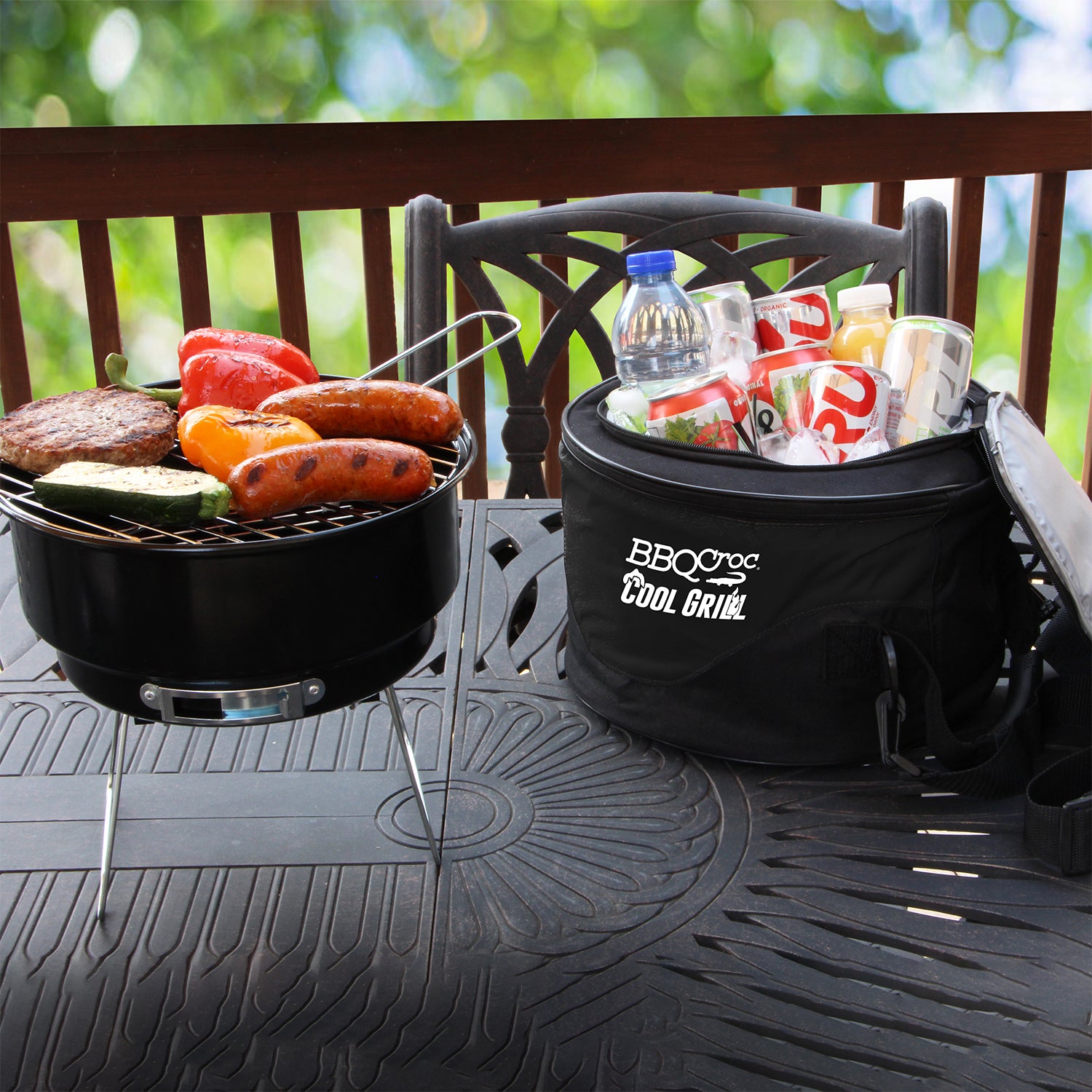 BBQCroc 89932 Portable Steel Cooking Grill with Insulated Cooler Storage, Black