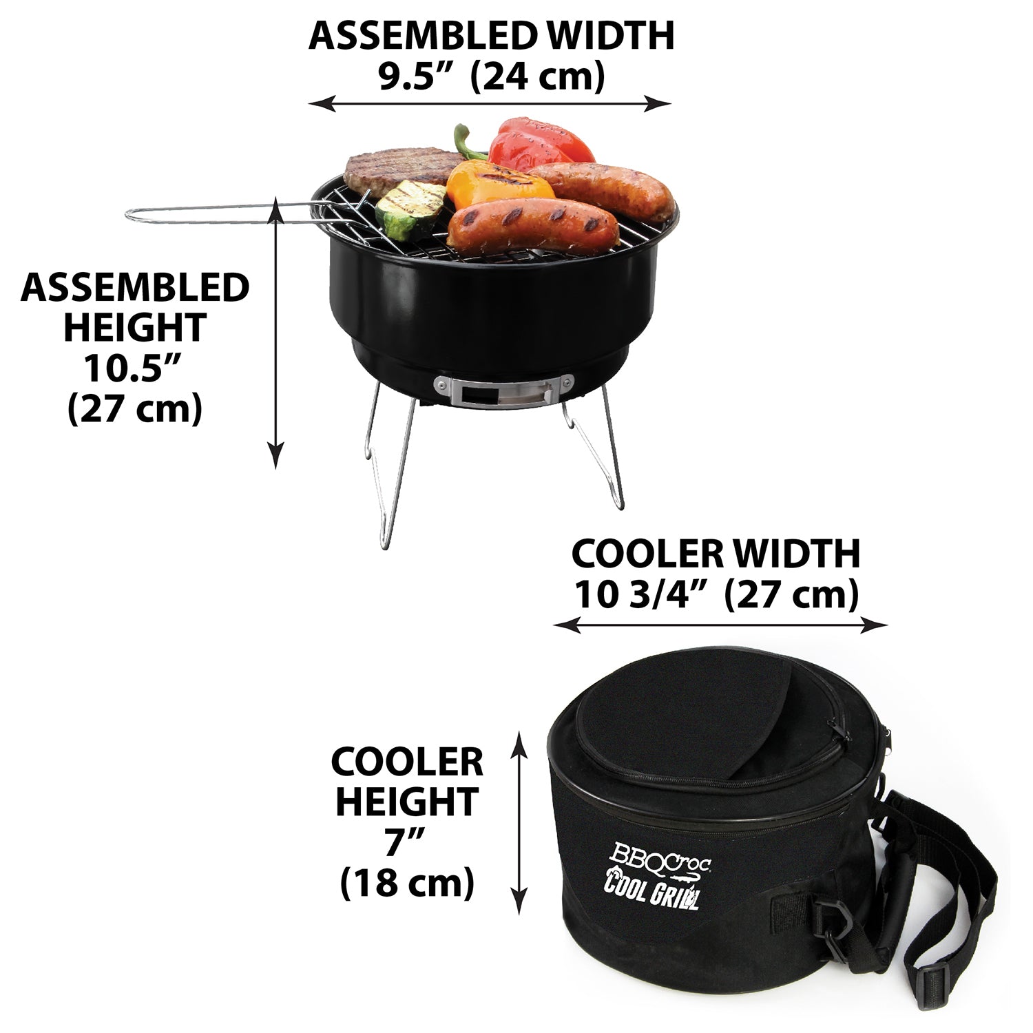 BBQCroc 89932 Portable Steel Cooking Grill with Insulated Cooler Storage, Black