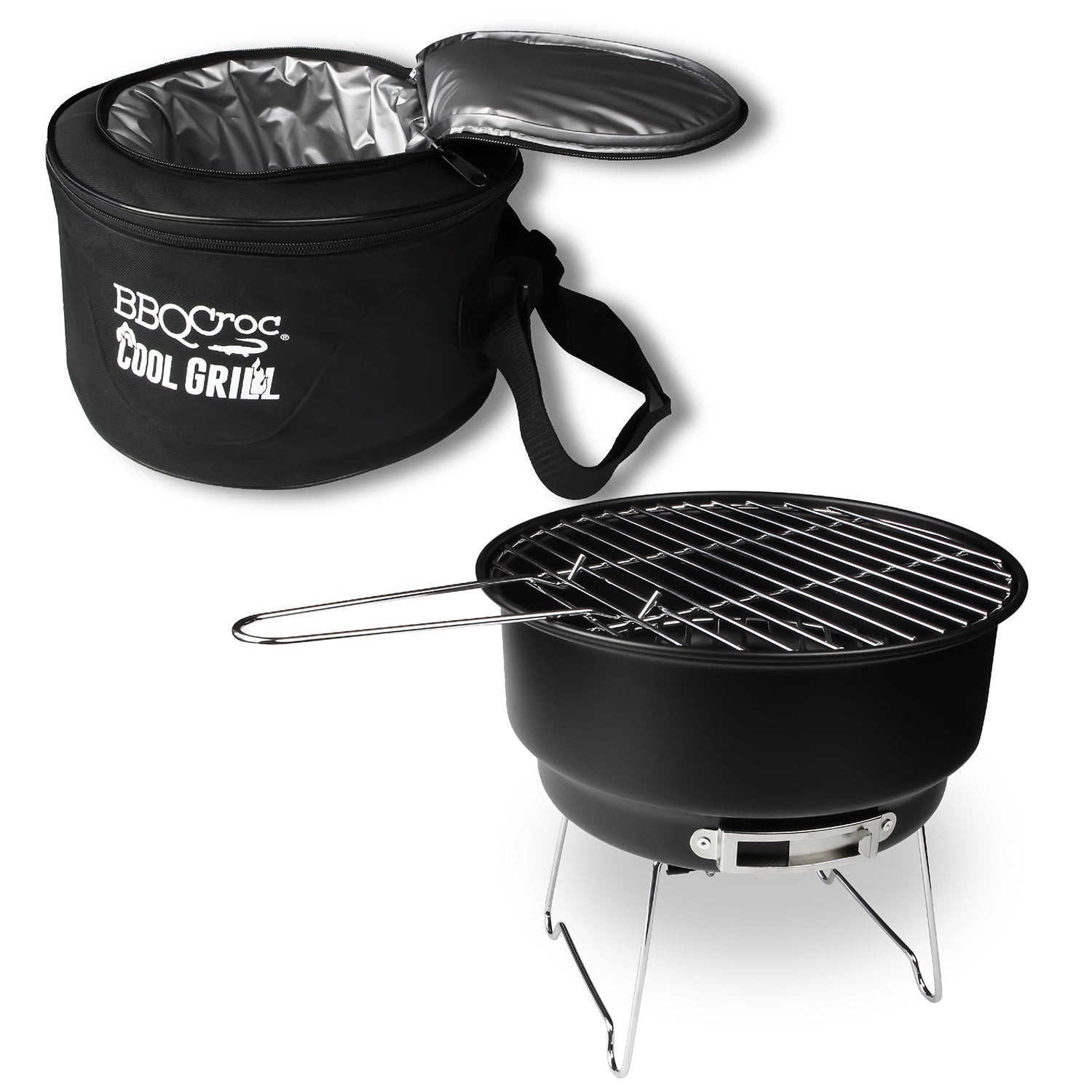 BBQCroc 89932 Portable Steel Cooking Grill with Insulated Cooler Storage, Black