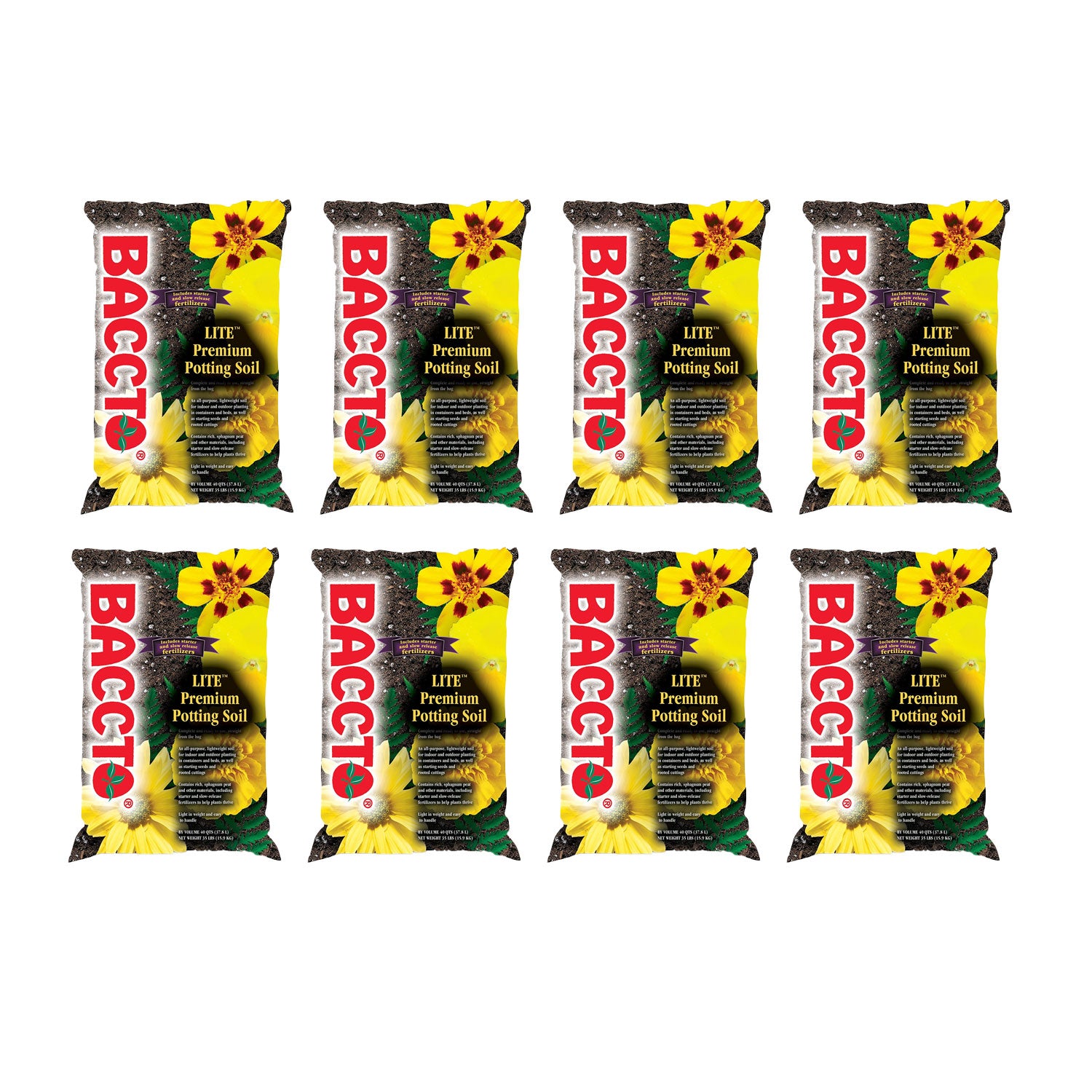 Michigan Peat Baccto Lite Premium Potting Soil, 40 qt / 35 lb Bag (8 Pack)
