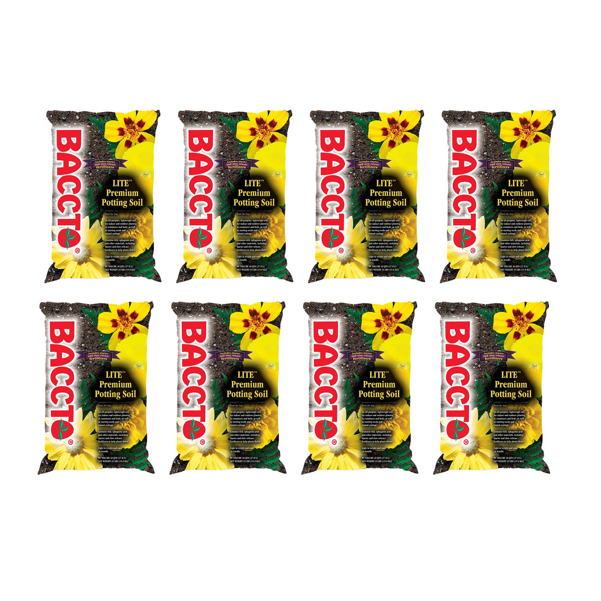 Michigan Peat Baccto Lite Premium Potting Soil, 40 qt / 35 lb Bag (8 Pack)