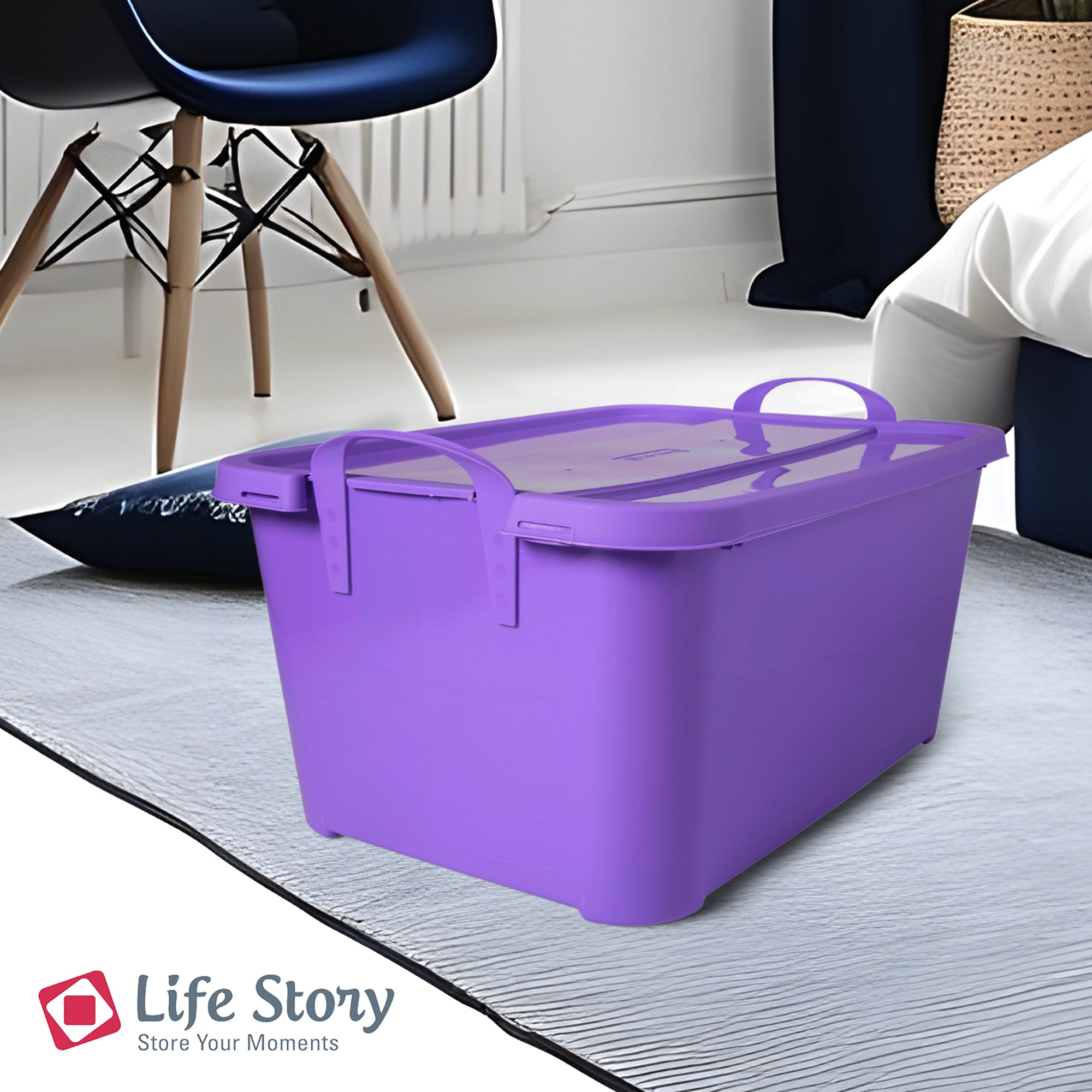 Life Story 55 Quart Stackable Storage Bin, Light Duty Container, Purple, 6 Pack