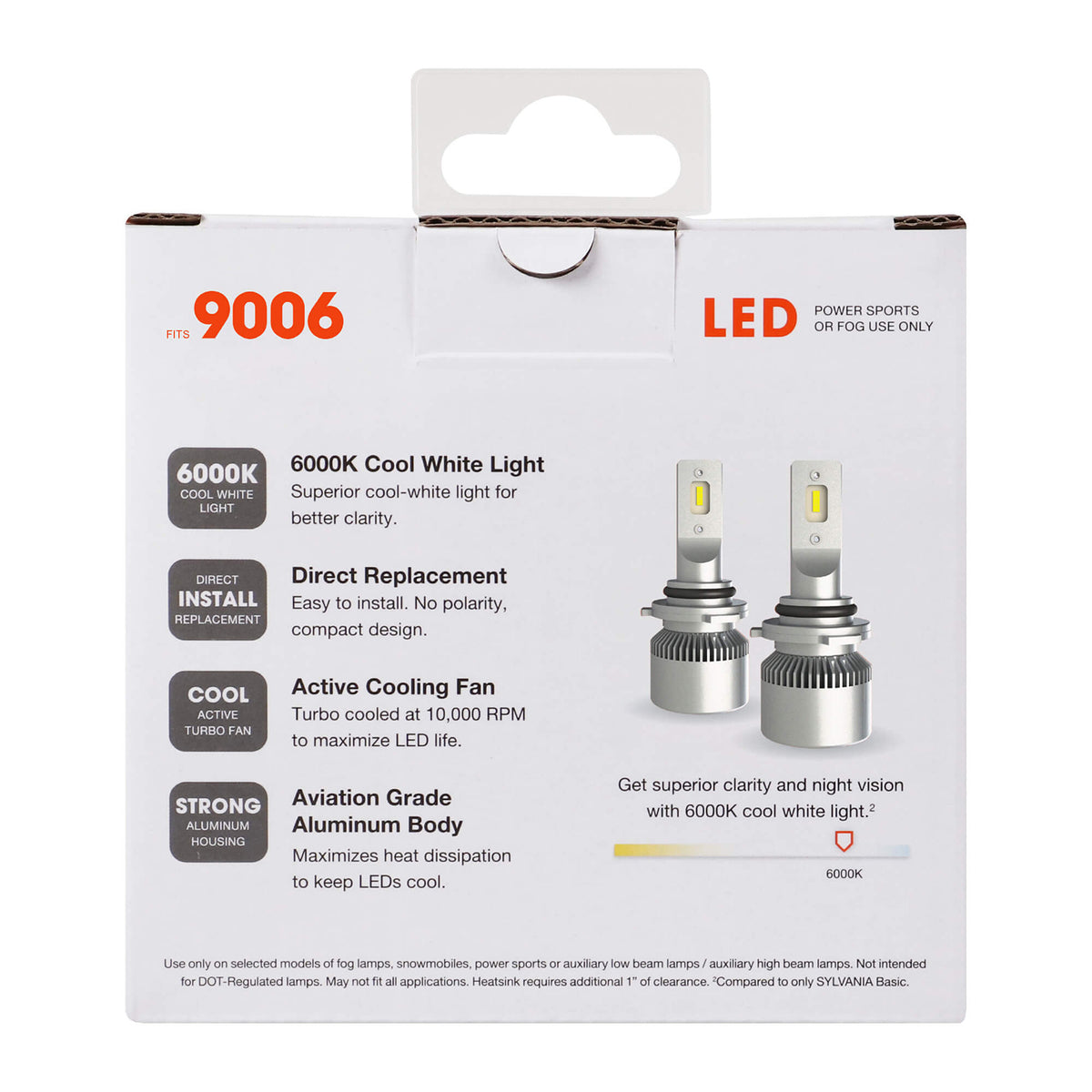 Sylvania 9006 LED Powersport Headlight Bulbs for Off-Road Use or Fog Lights - 2 Pack