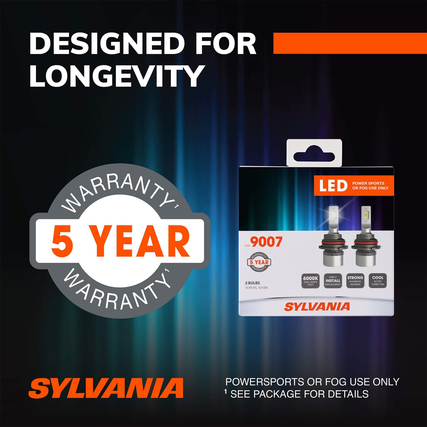 Sylvania LED Powersport Headlight Bulbs for Off-Road Use or Fog Lights - 2 Pk