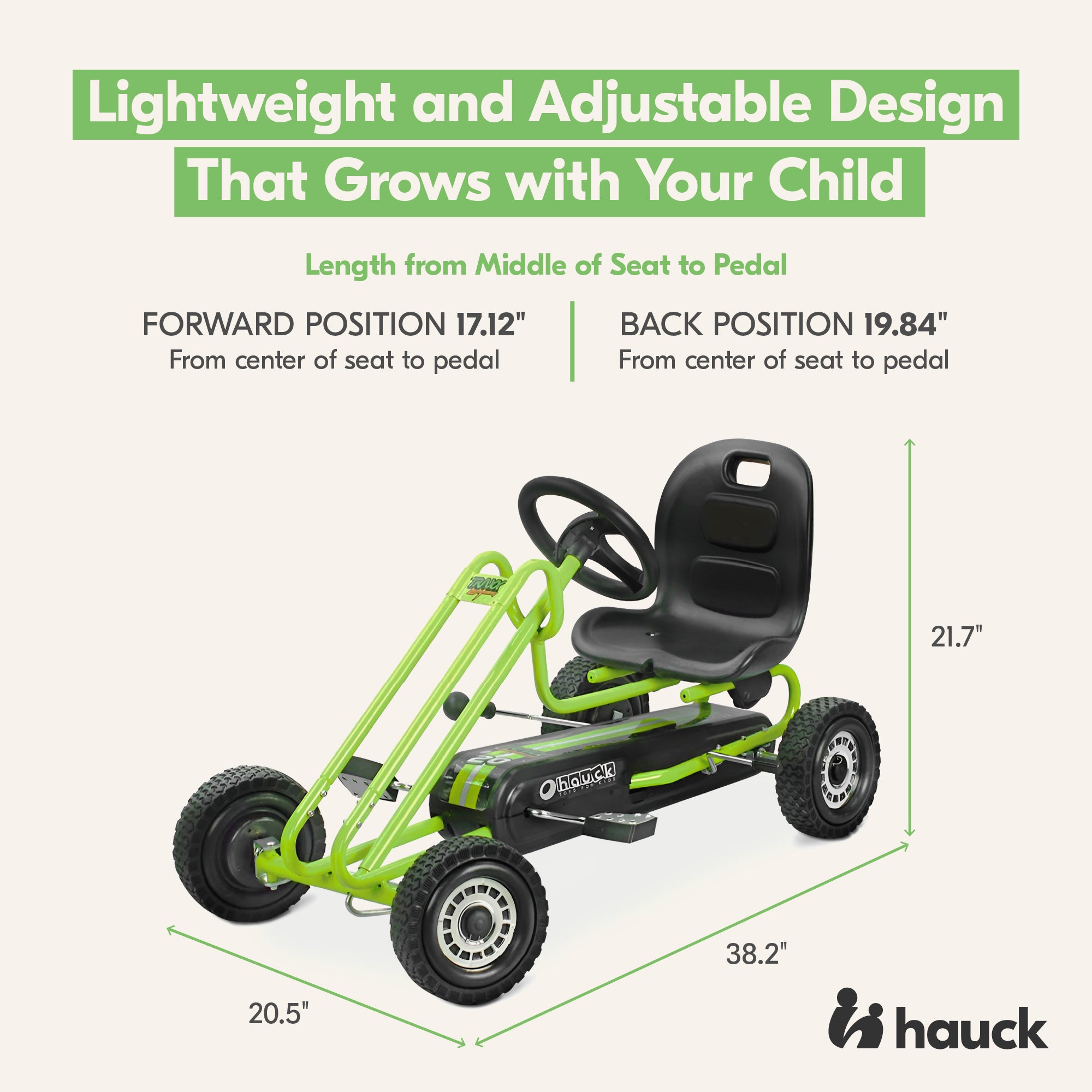 hauck Ergonomic Pedal Ride On Go Kart Toys for Boys and Girls Ages 4 to 8, Green